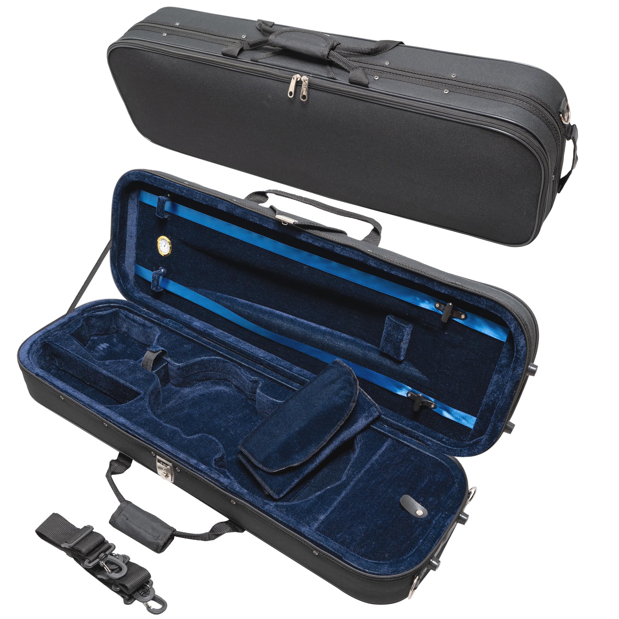 MI&VI NF-3001 Light Hard Violin Case (3/4 Size) with Adjustable Straps | Velvet Plush Cushion | High-Density Foam | Hygrometer |