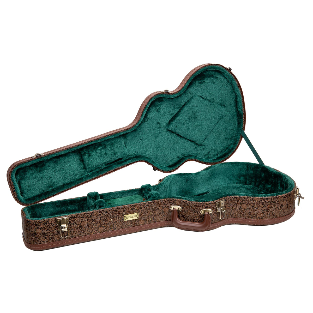 Crossrock Wooden Om Guitar Case For Martin 000-14 Fret | Blossom Brown Faux Leather, Forest Green Velvet Interior, Lock - Design