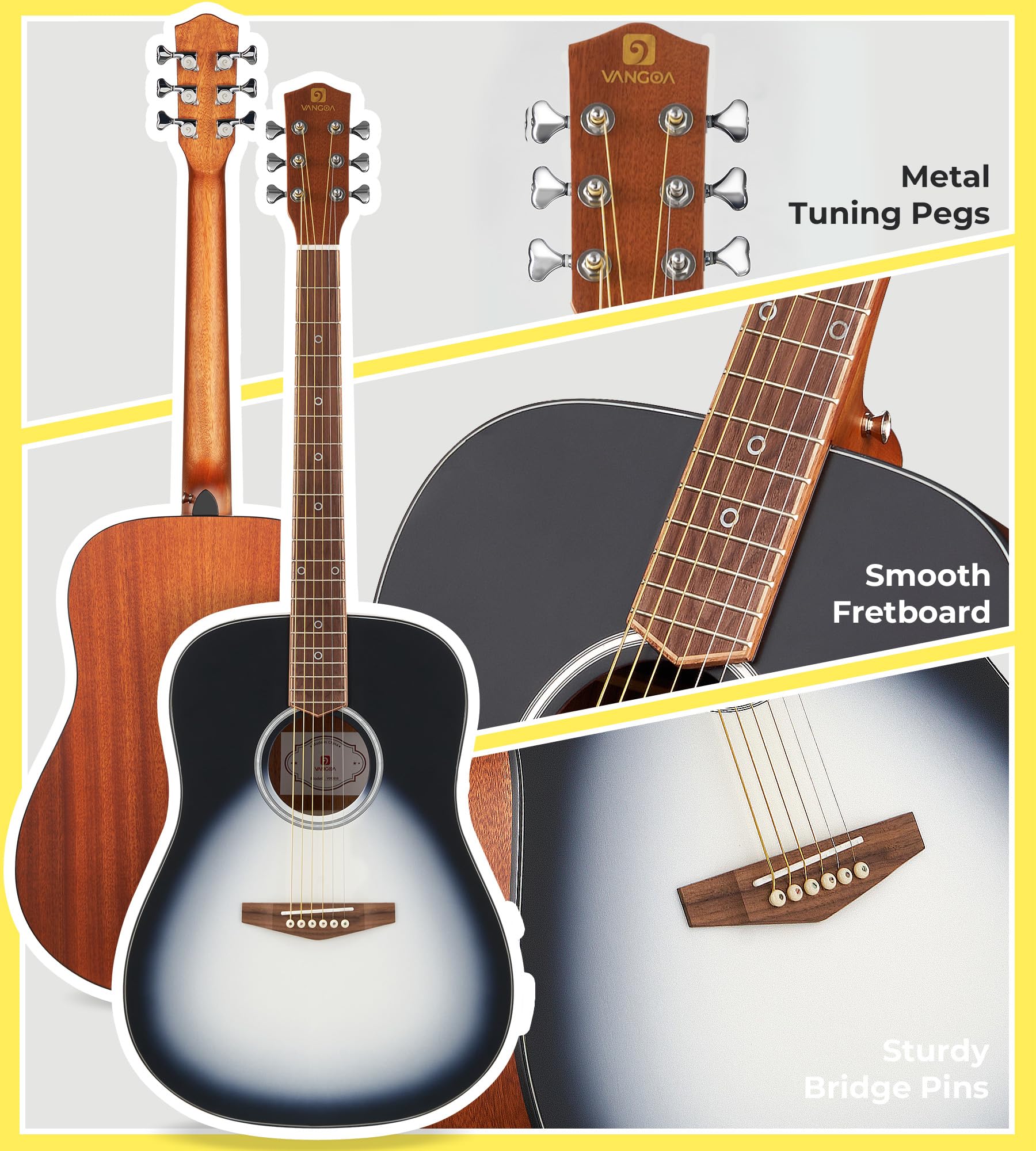 Vangoa Dreadnought Acoustic Guitar Bundle 41 inch for Beginners Adults Youth, 4/4 Full Size Steel String Acoustic Guitar Starter