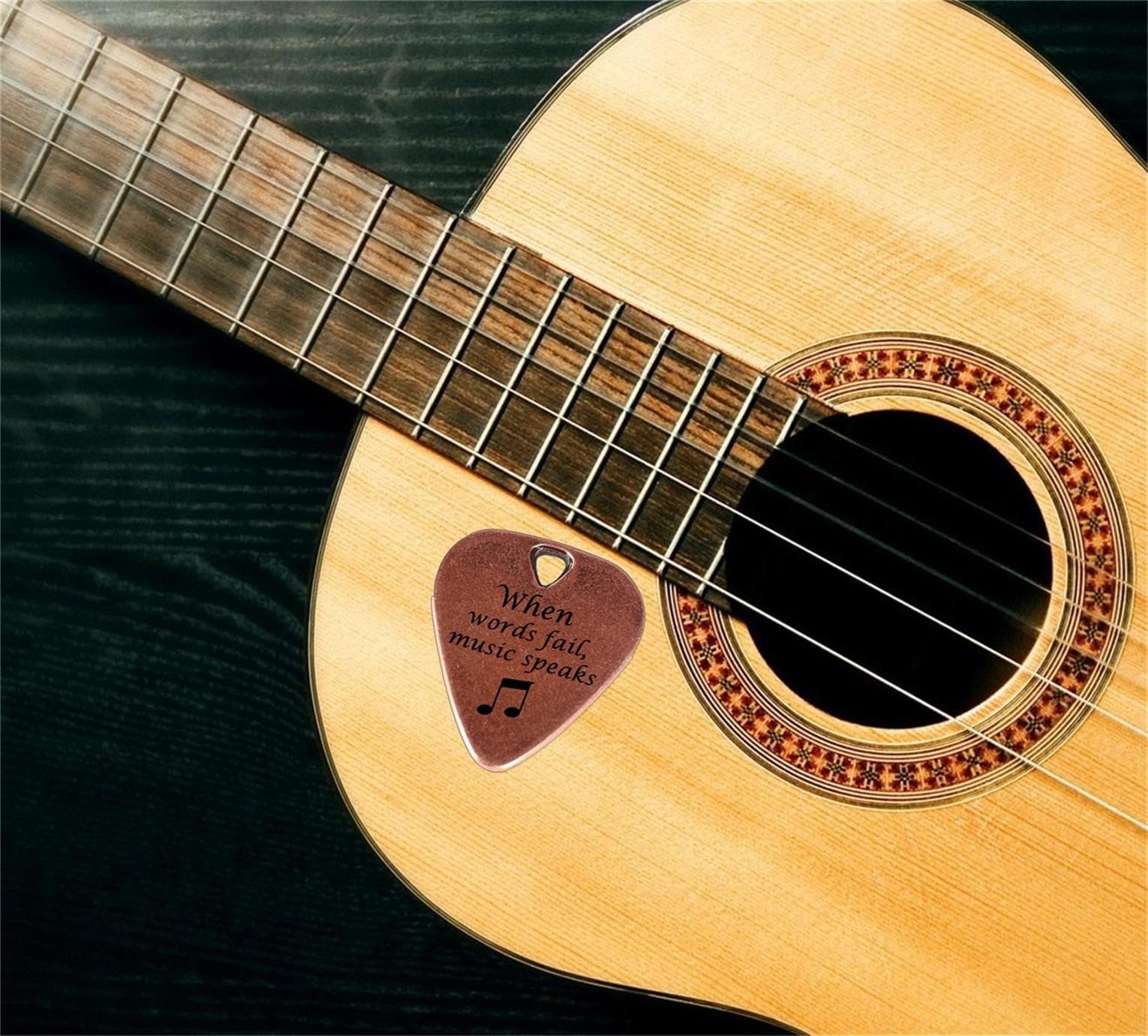 JUPPE Guitar Picks & Bass Picks, Copper Electric Guitar Pick Musician Gift For Guitarist When Words Fail Music Speaks Acoustic G