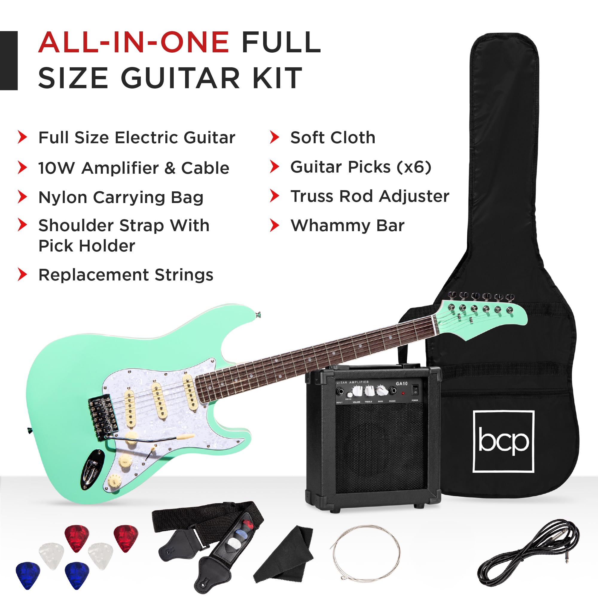 Best Choice Products 39in Full Size Beginner Electric Guitar Starter Kit w/Case, Strap, 10W Amp, Strings, Pick, Tremolo Bar - So
