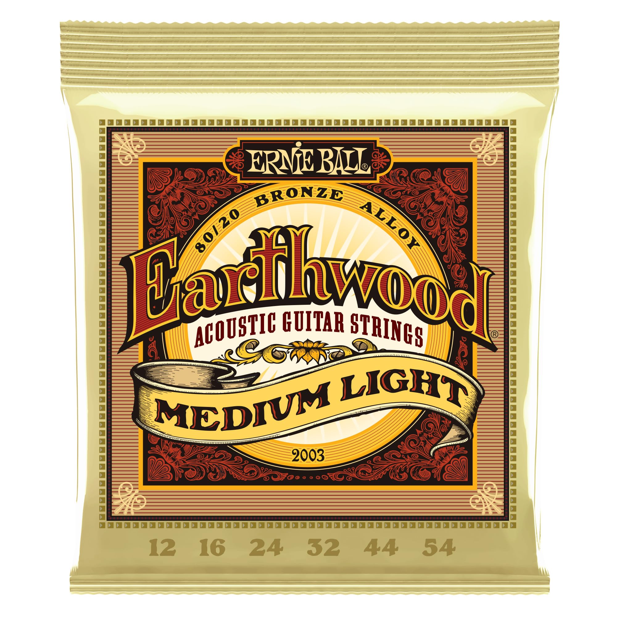Ernie Ball Earthwood Medium Light 8020 Bronze Acoustic Guitar Strings, 12-54 Gauge (P02003)