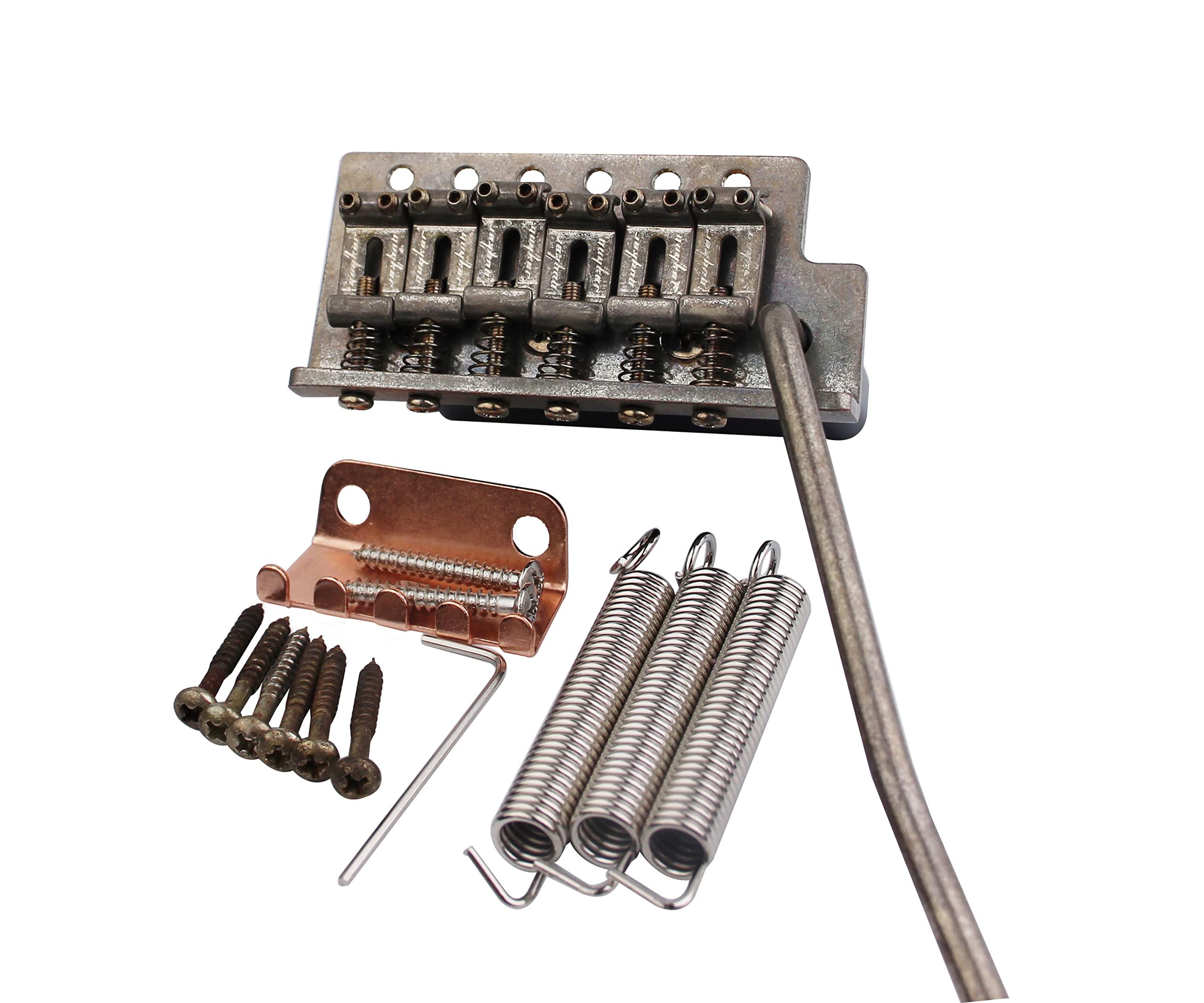 Guyker Tremolo Bridge Vintage Bent Steel Saddles Compatible With Start St Electric Guitar (Gk-1004, Nickel Old)