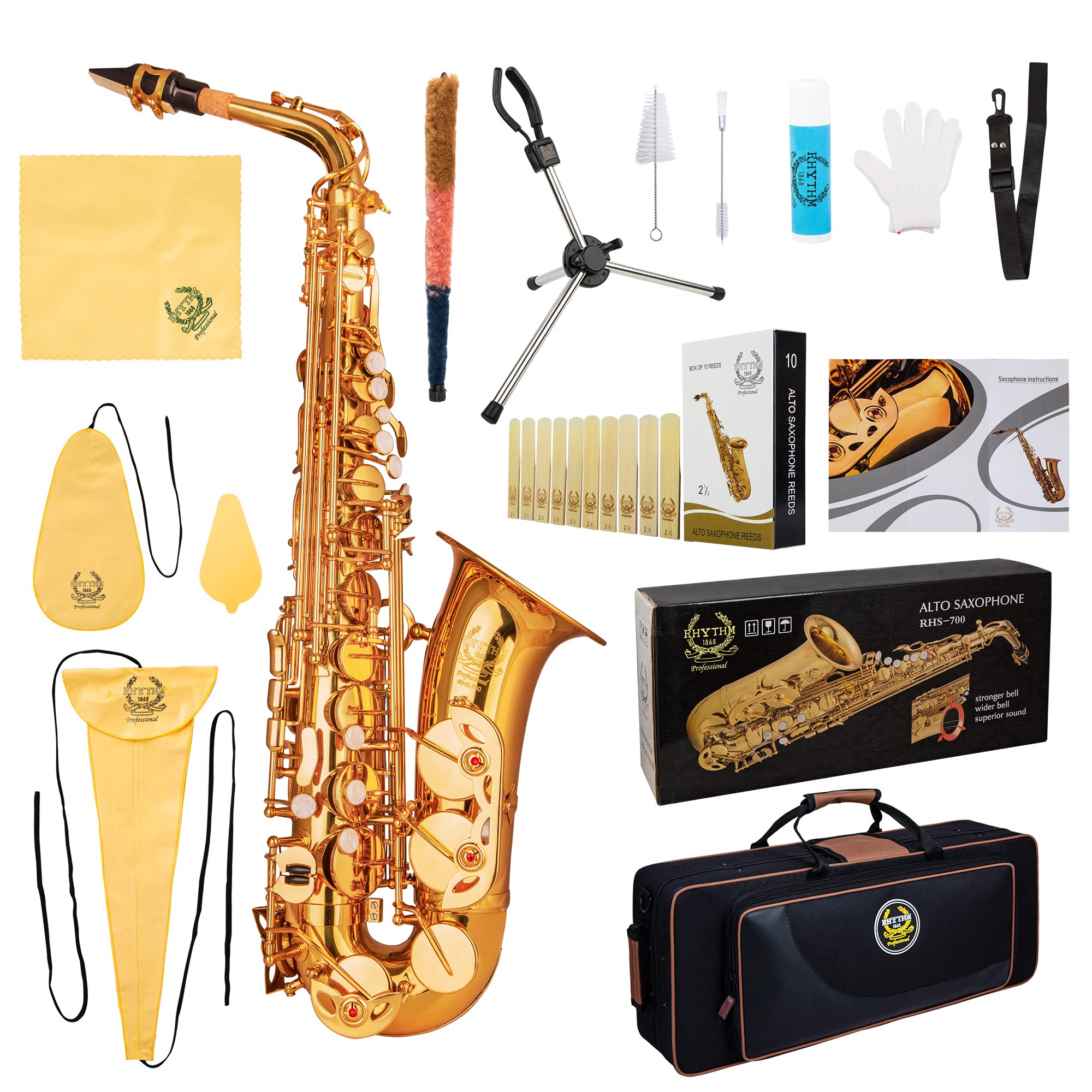 Rhythm Eb Alto Saxophone With      Carrying      Sax      Case,Full Set Cleaning      And      Care      Kit,Sax      Foldable S