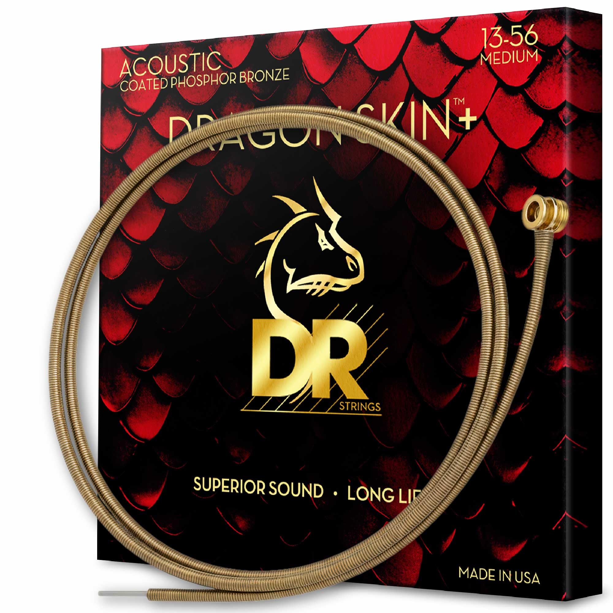 DR Strings Dragon Skin+ Phosphor Bronze Coated Acoustic Guitar Strings - .013-.056 Medium