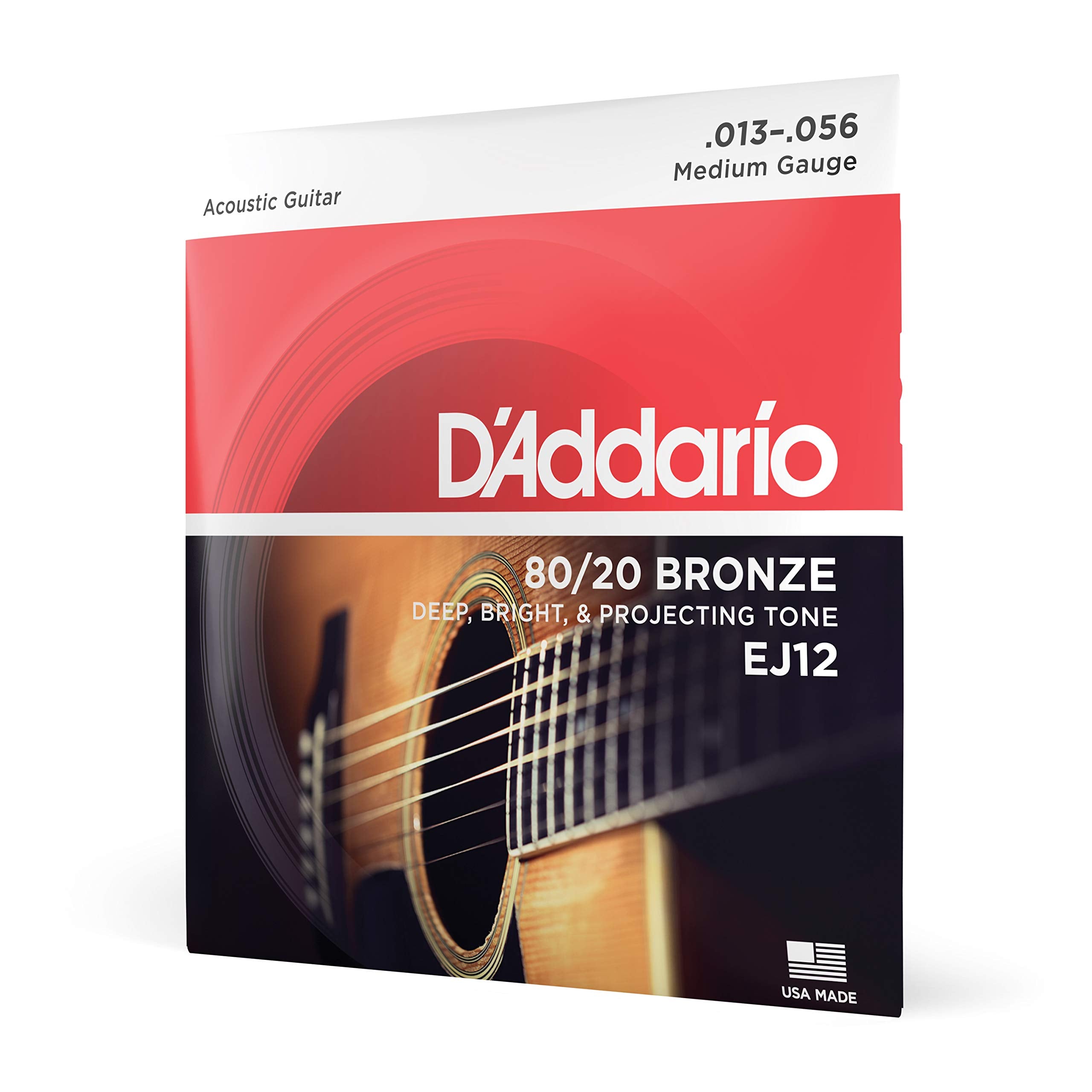Daddario Guitar Strings - Acoustic Guitar Strings - 8020 Bronze - For 6 String Guitar - Deep, Bright, Projecting Tone - Ej12 - M
