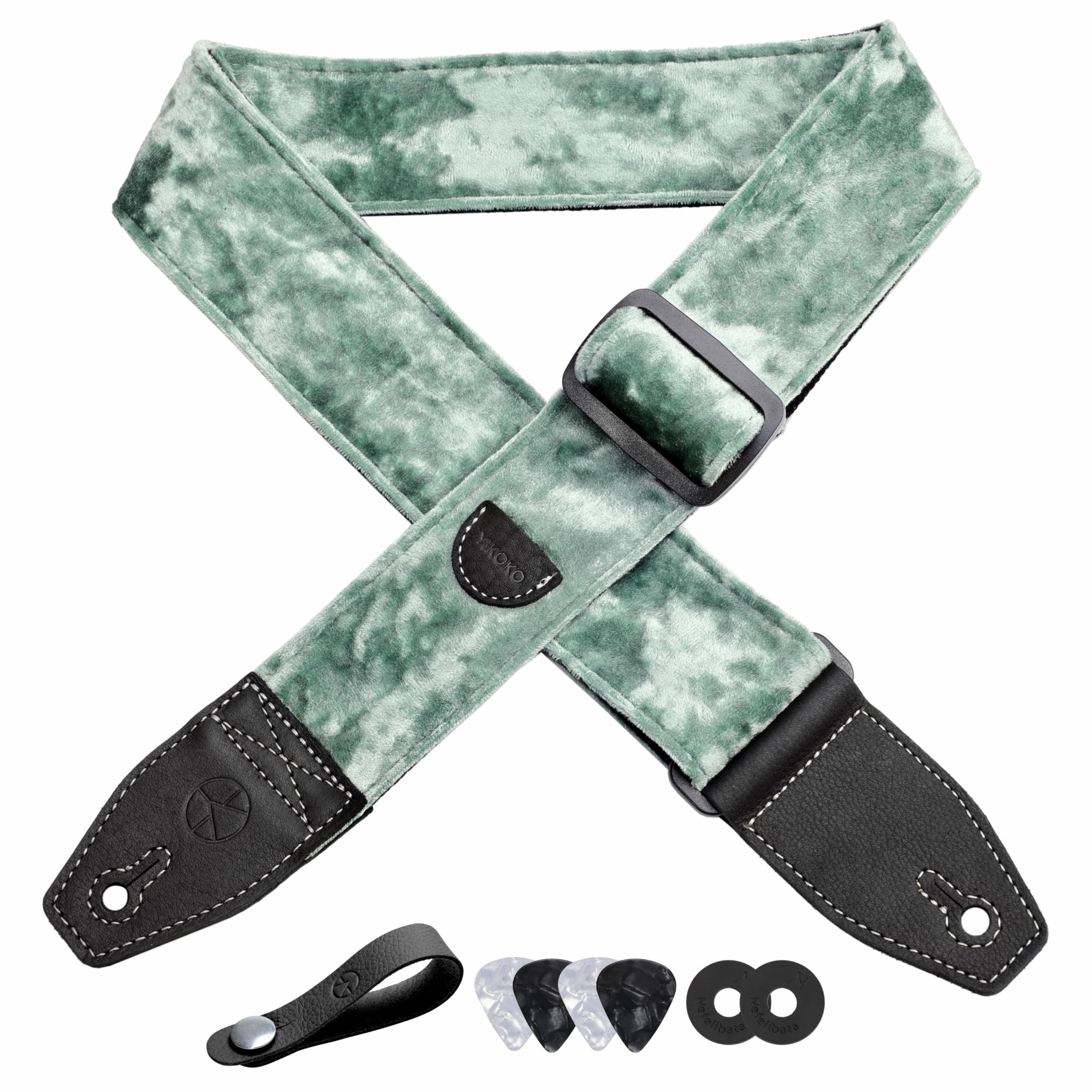 Yikoko Guitar Strap 2 Inch Velvet Guitar Straps With Full Grain Leather End, For Bass Electric And Acoustic Guitars, Free Strap