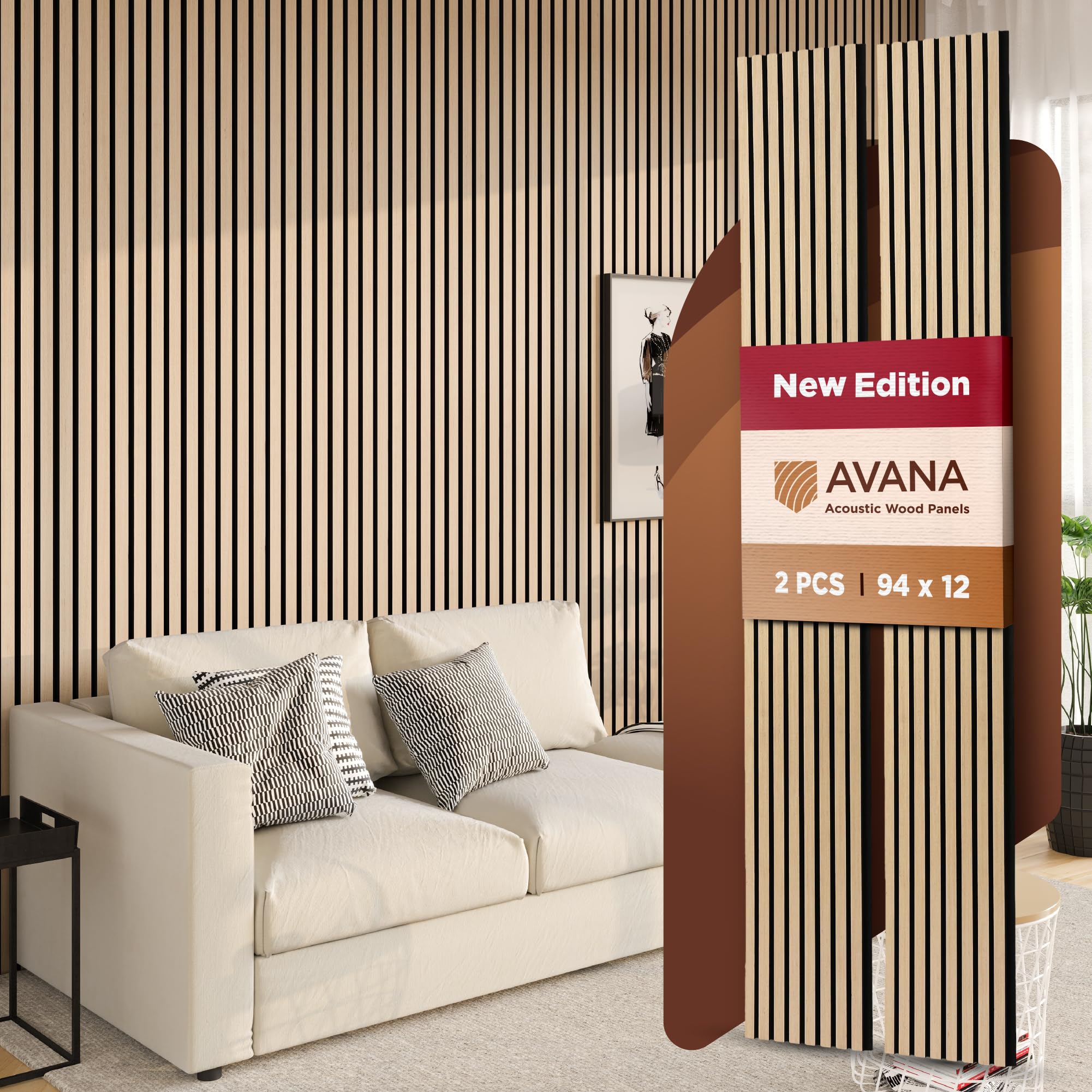 Avana Acoustic Wood Wall Panels - 94.4 X 12.6 Inch White Oak Acoustic Panels 2 Pcs - Wall Panels For Interior Wall Decor For Hom