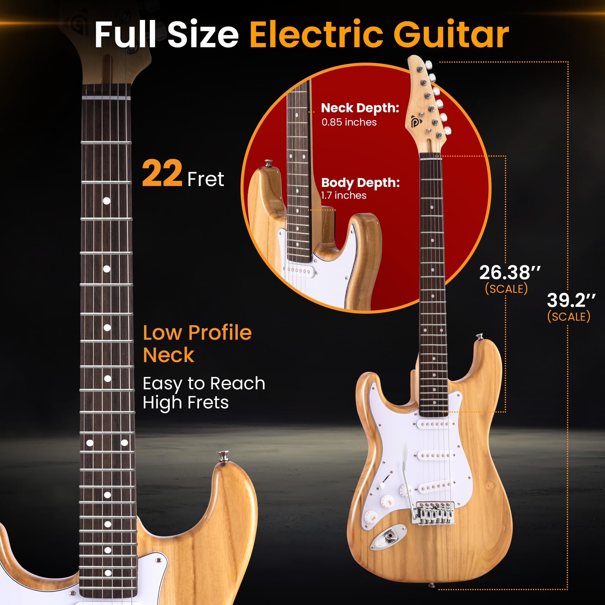 Pyle Full Size Left Handed Electric Guitar Kit with 5W Amplifier, Gig Bag, Picks, Spare Strings, and Strap, ST-Style Beginner Gu