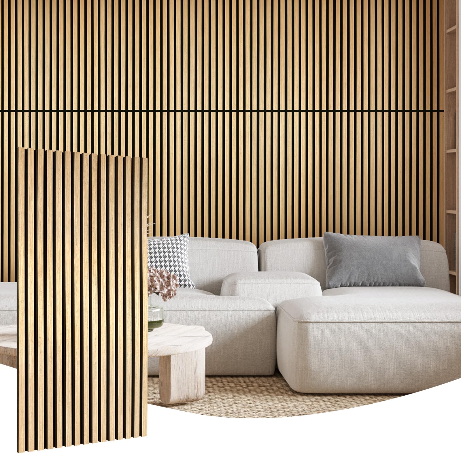Yun-aeon Oak 2 Pack Wood Slat Acoustic Panels 47.2 x 23.6 Inch 3D Fluted Design for Sound Absorbing Wall and Ceiling Noise Reduc