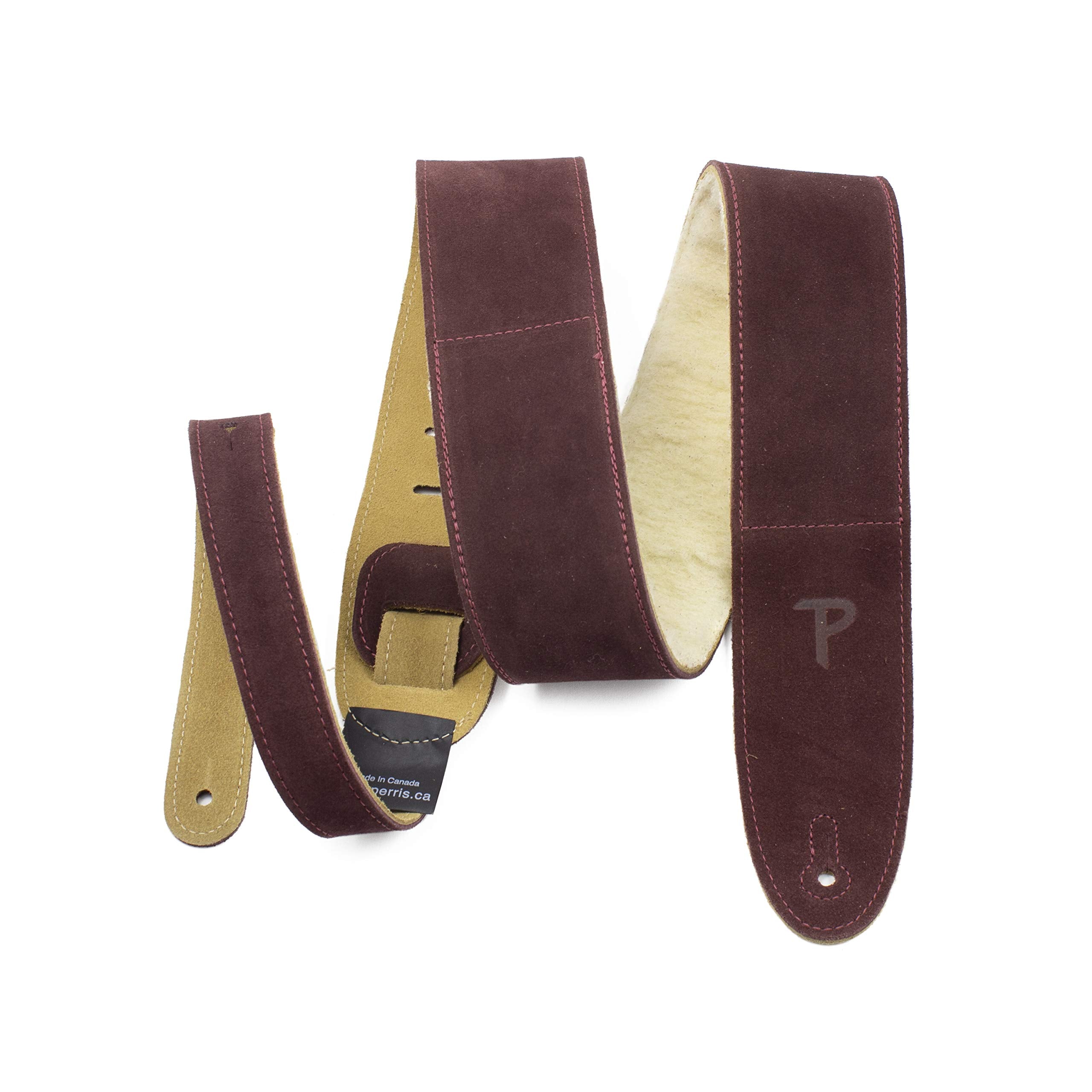 Perri'S Leathers, Suede Guitar Strap, Sheepskin Pad, Burgundy, Anti-Slip, Classic, Suitable For Each Level, Standard Size, 41''