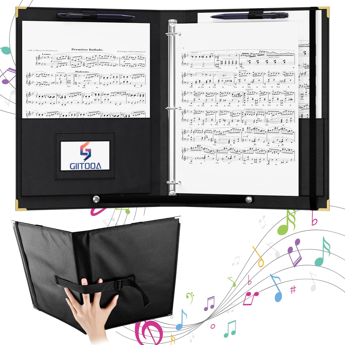 Choral Music Folders 3 Ring, Sheet Music Folder with Hand and Strap, L ...
