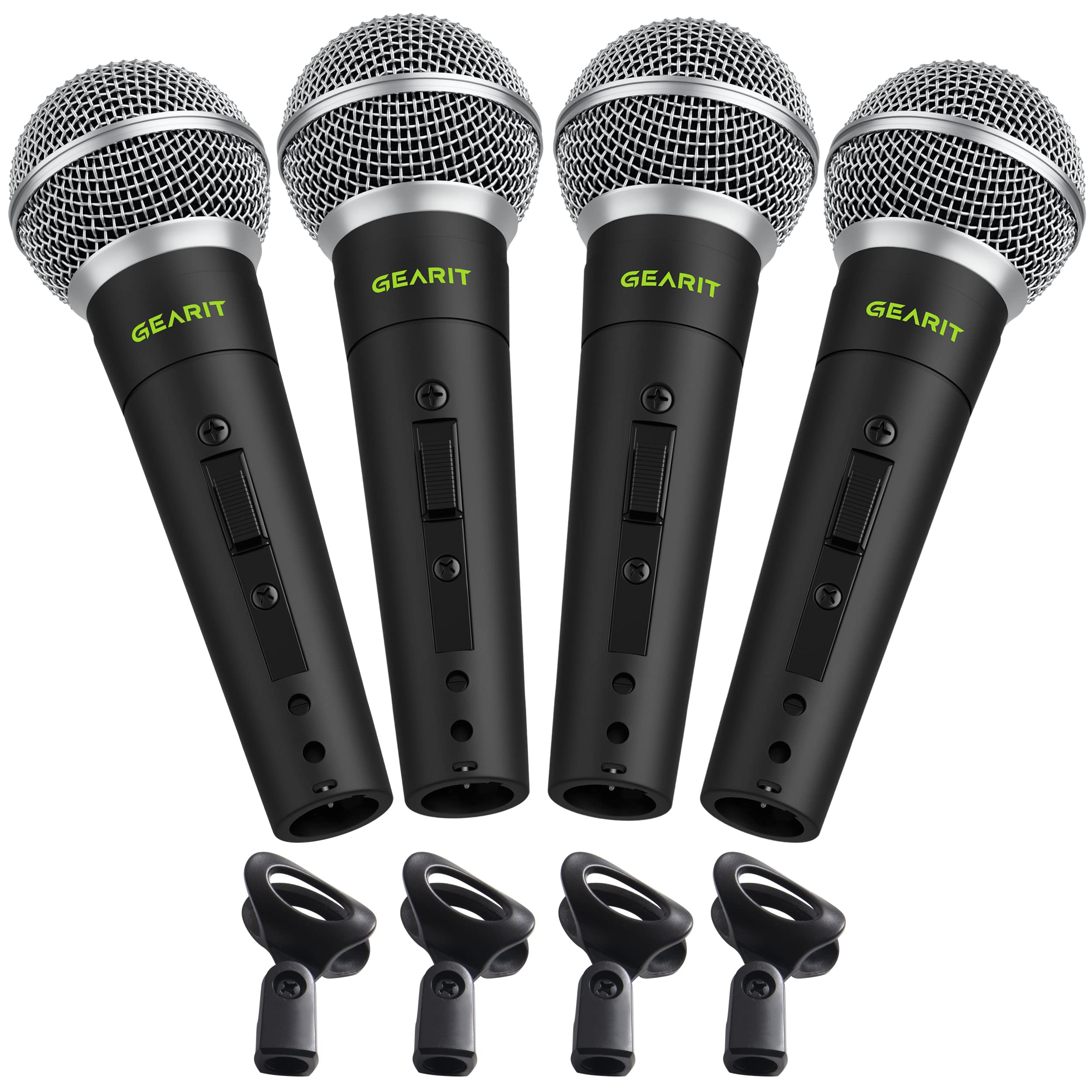 GearIT Dynamic Cardioid Vocal Stage Microphone with On/Off Switch and Mic Clip (Cables Sold Separately) - 4 Pack
