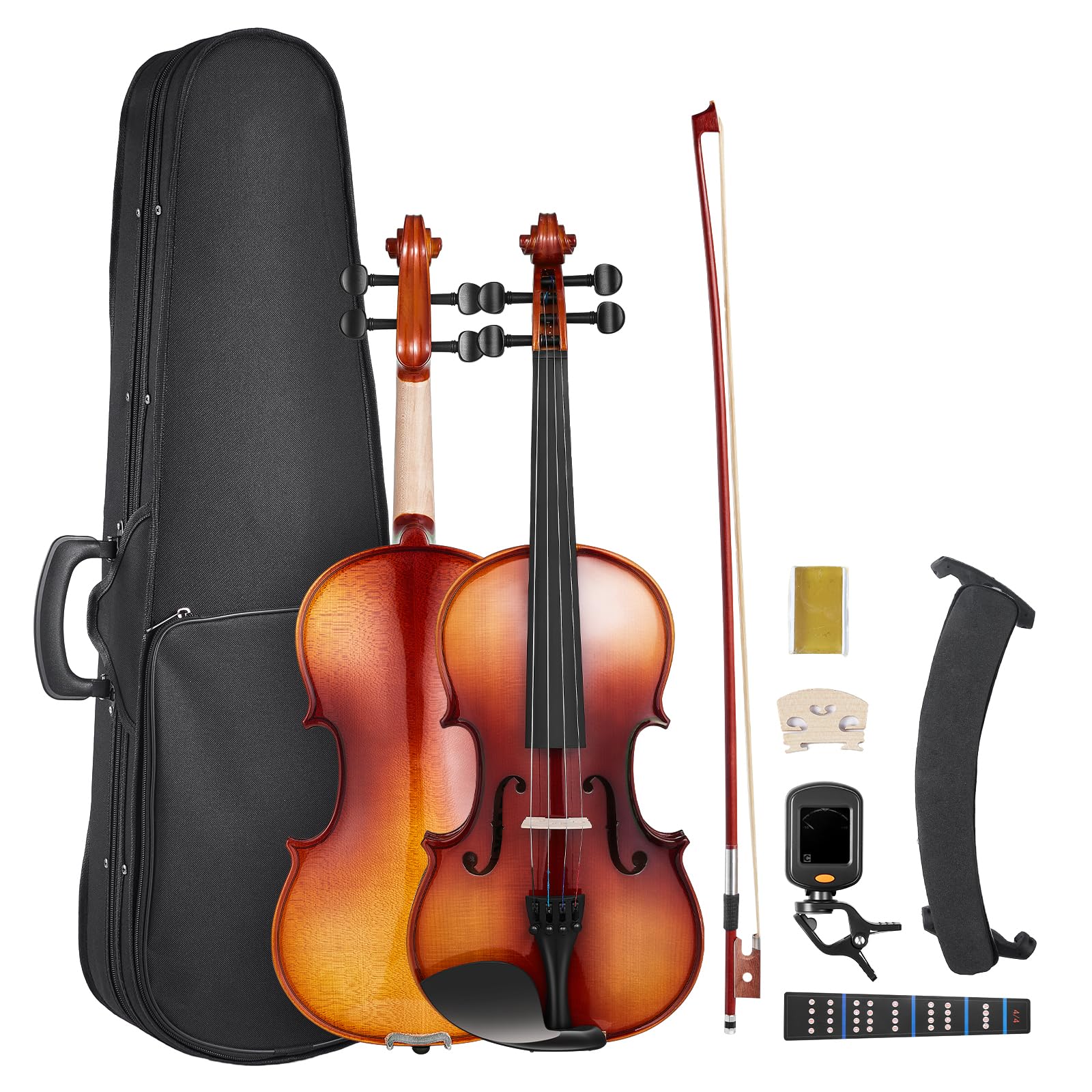VEVOR Violin 4/4 Full Size for Adults, Violin Fiddle Set for Beginners Student with Hard Case,Rosin, Bow,Shoulder Rest,Bridge,Ex
