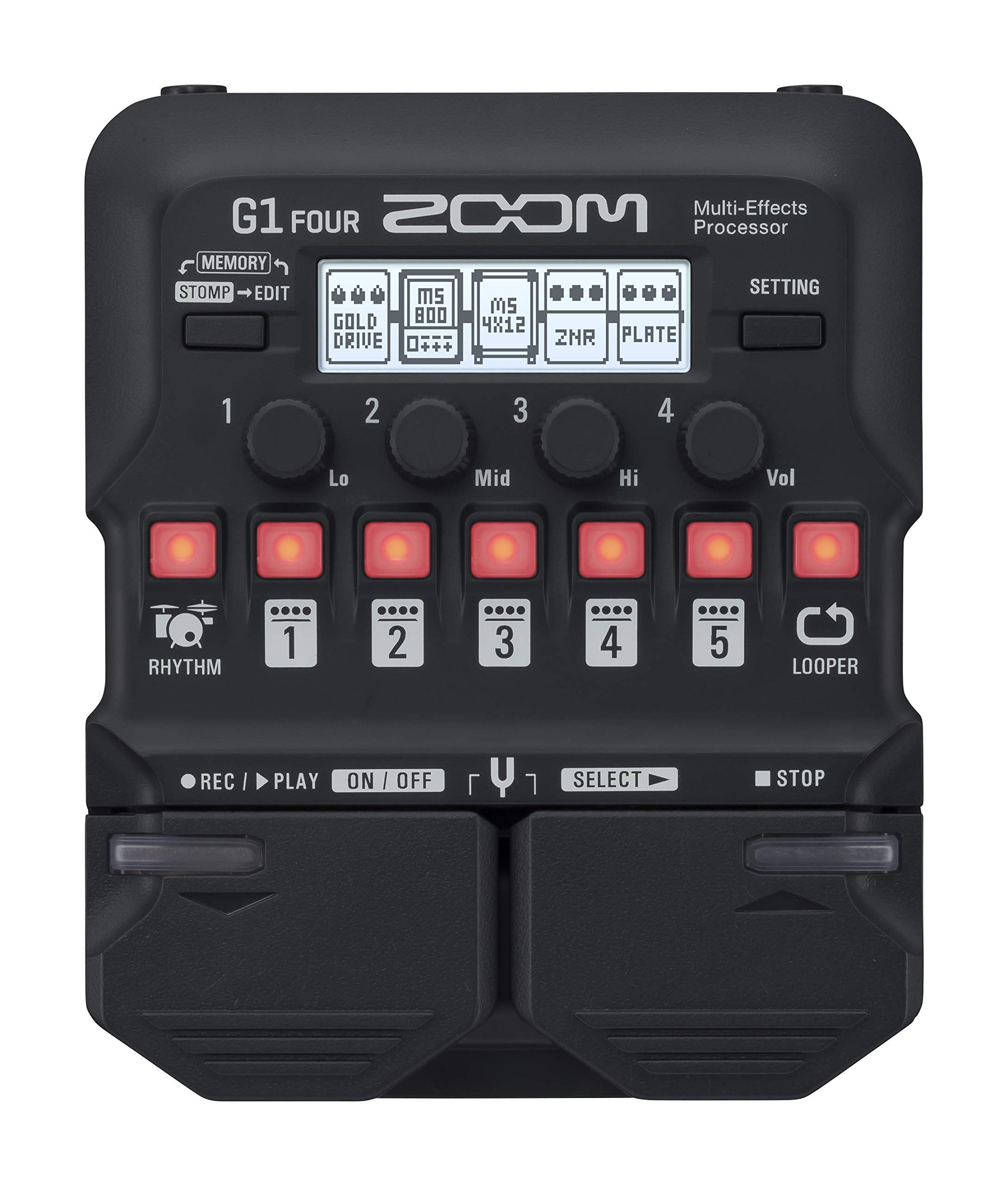 Zoom G1 Four Guitar Multi-Effects Processor Pedal, With 60+ Built-In Effects, Amp Modeling, Looper, Rhythm Section, Tuner, Batte