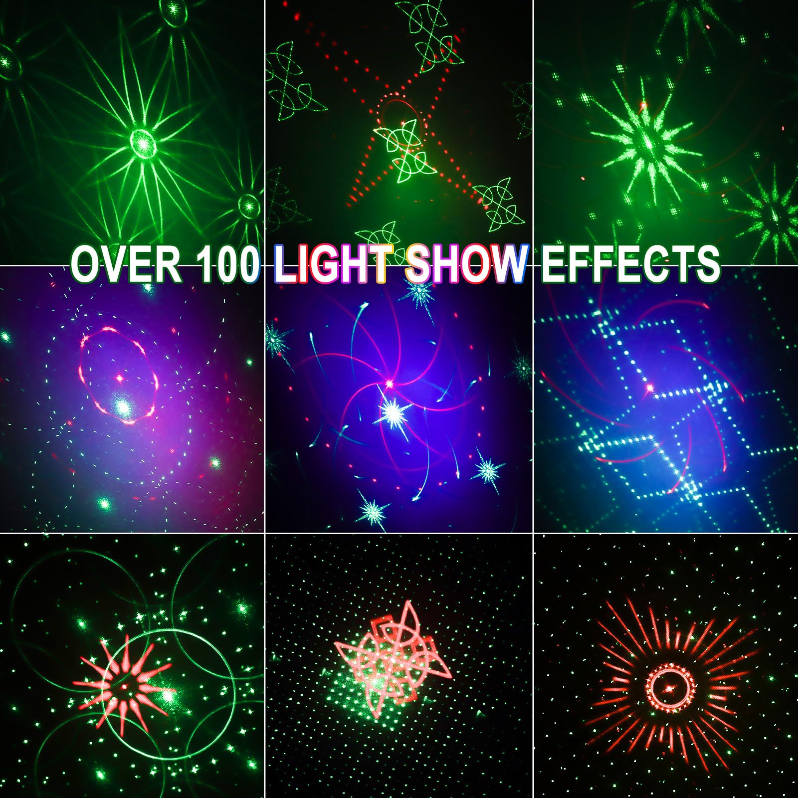 Qajok DJ Laser Party Lights, RGB LED Disco Light, Sound Activated Projector Strobe Light with Remote Control for Christmas Hallo