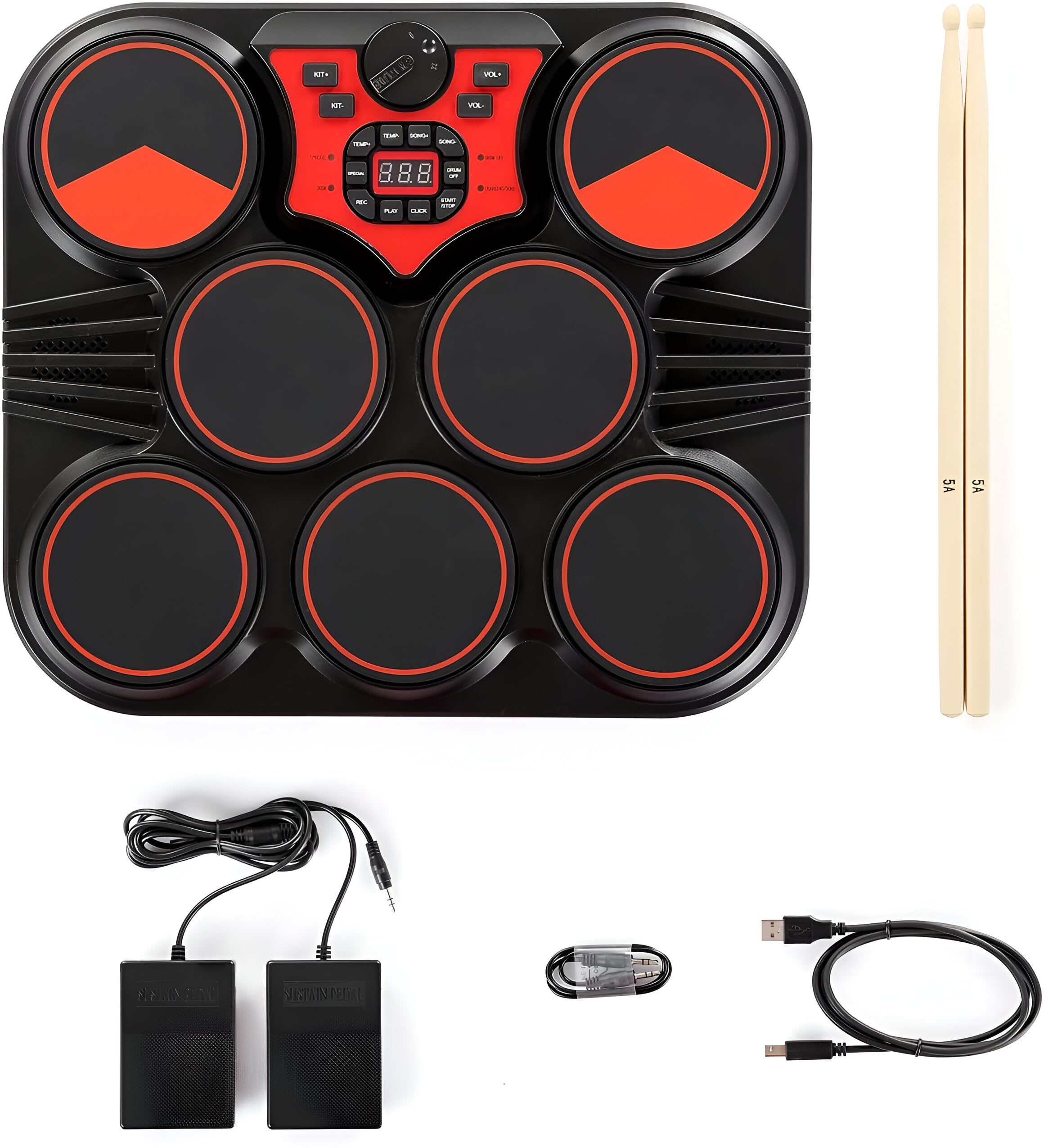 Powerpak R7113 Electronic Drum Set | Tabletop 7 Pad Portable Electric Drum Set, Built-In Speakers Rechargeable Lithium Battery W