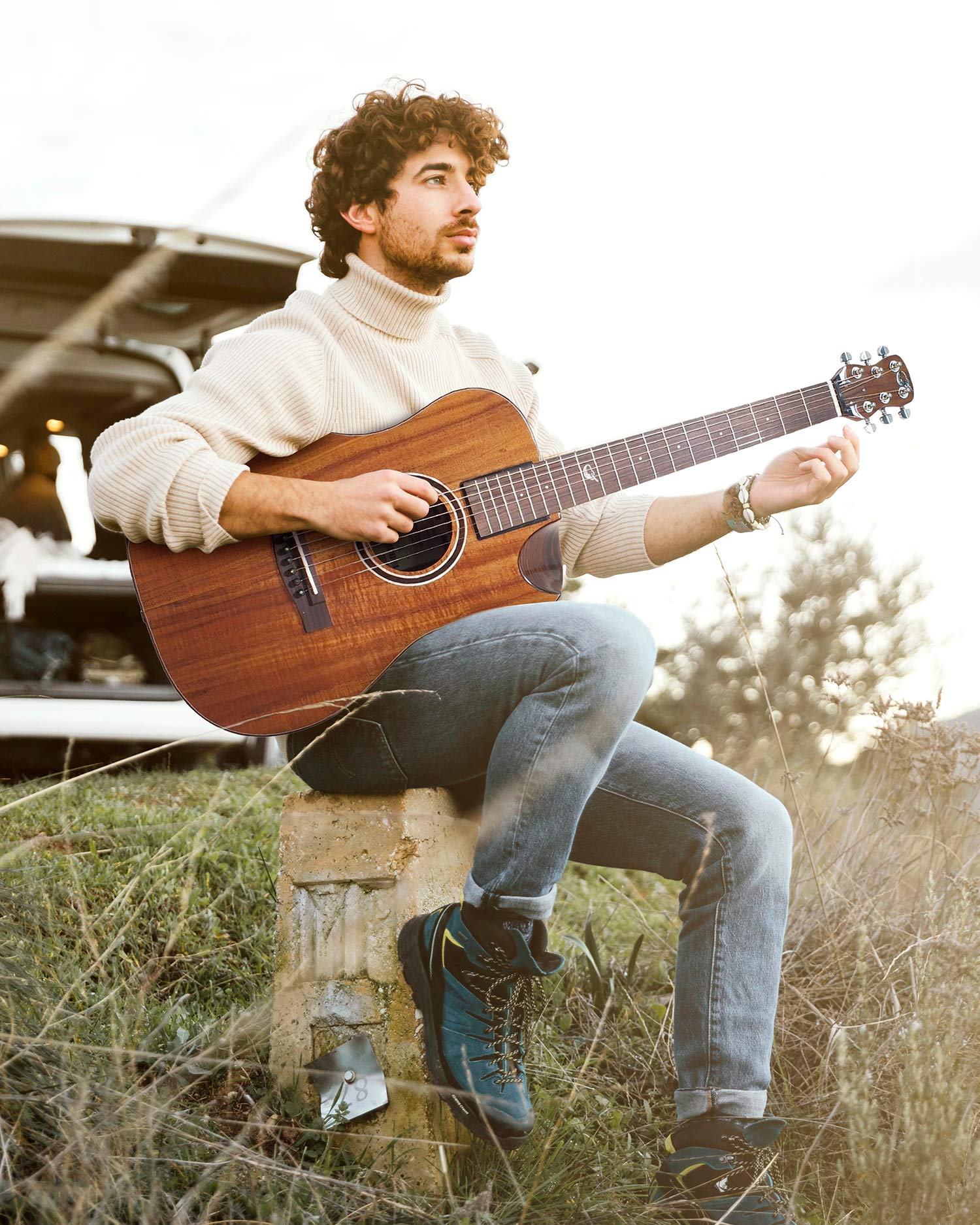 Journey Instruments Solid Acacia Koa Travel Guitar - OF882C Traveling Acoustic-Electric Guitar with Collapsible Patented System