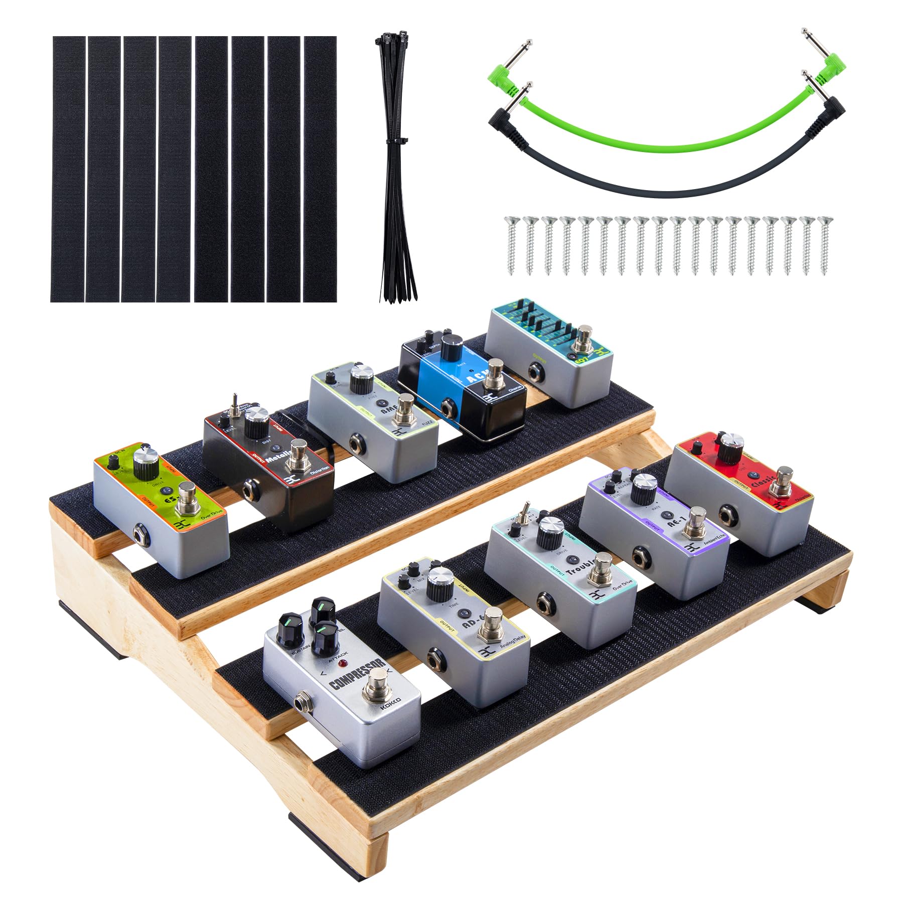 ENO MUSIC 15.7 Big Wooden Pedal Board Guitar Effects Big Capacity Pedalboard with Mountain Tape & Cable Tie, Pro
