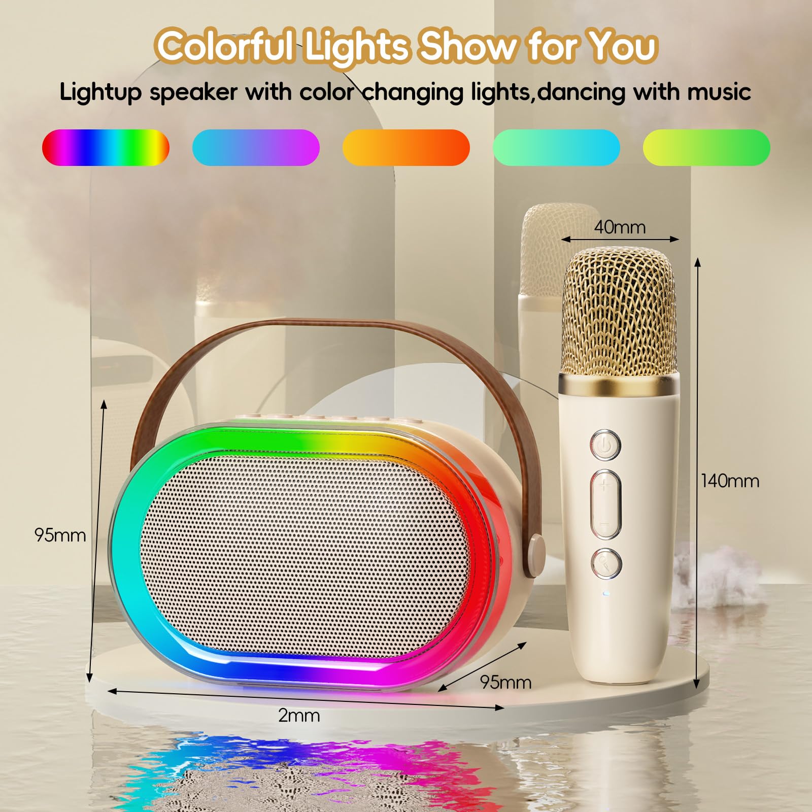 HWWR Karaoke Machine for Kids Adults, Portable Bluetooth Speaker Mini Karaoke Machine with Wireless Microphones & LED Lights for