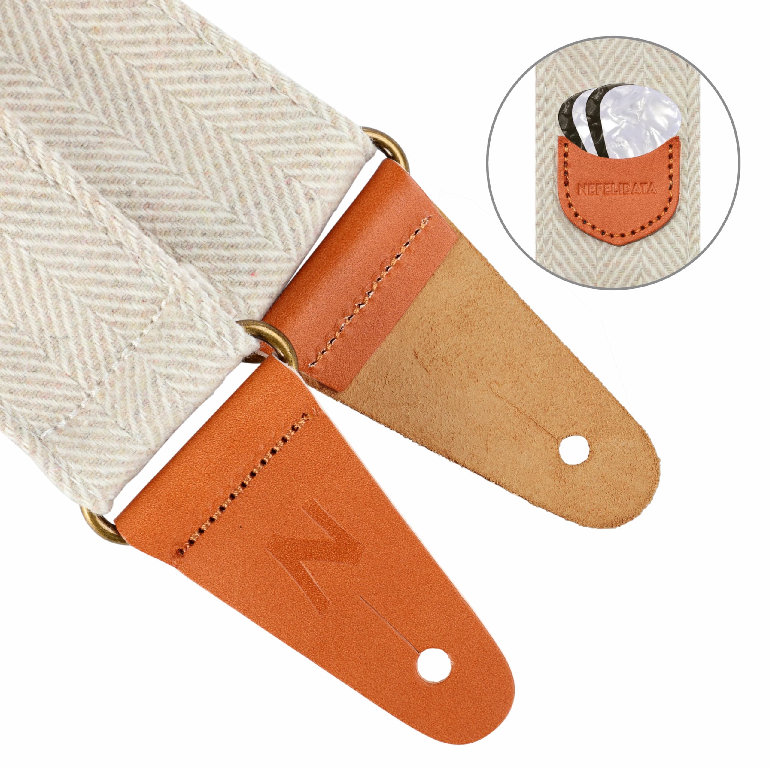 Nefelibata Guitar Strap, Soft Cashmere-containing Fabric Full Grain Leather End Guitar Straps for Bass, Electric and Acoustic Gu