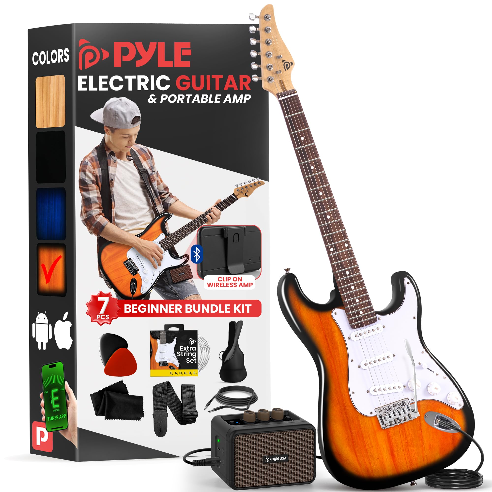 Pyle Full Size Electric Guitar Kit With 5W Amplifier, Gig Bag, Picks, Spare Strings, And Strap, St-Style Beginner Guitar Bundle