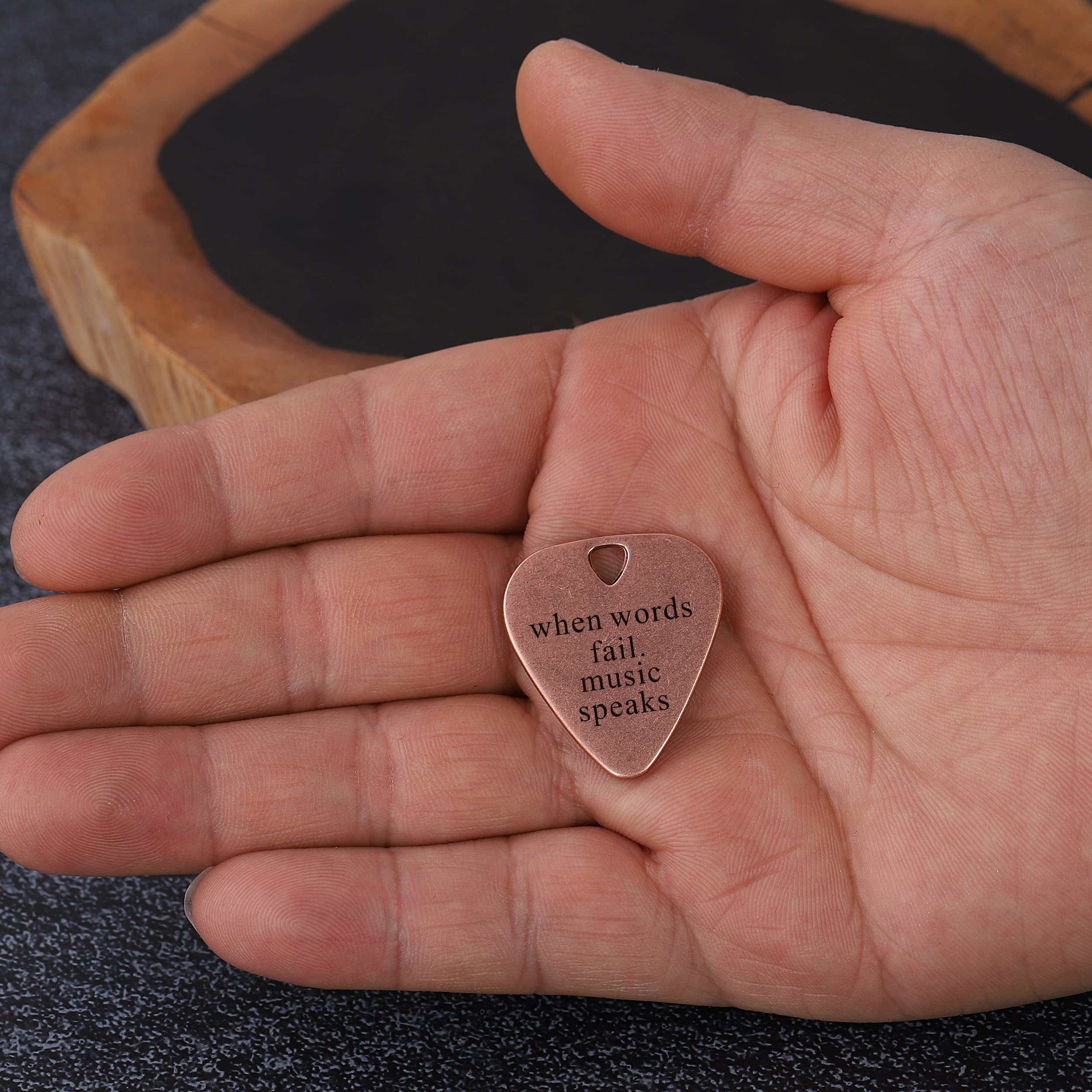 Guitar Pick Engraved Musician Gift Custom Boyfriend Girlfriend Accessories Gift For Dad When words fail Music Speak (Copper When
