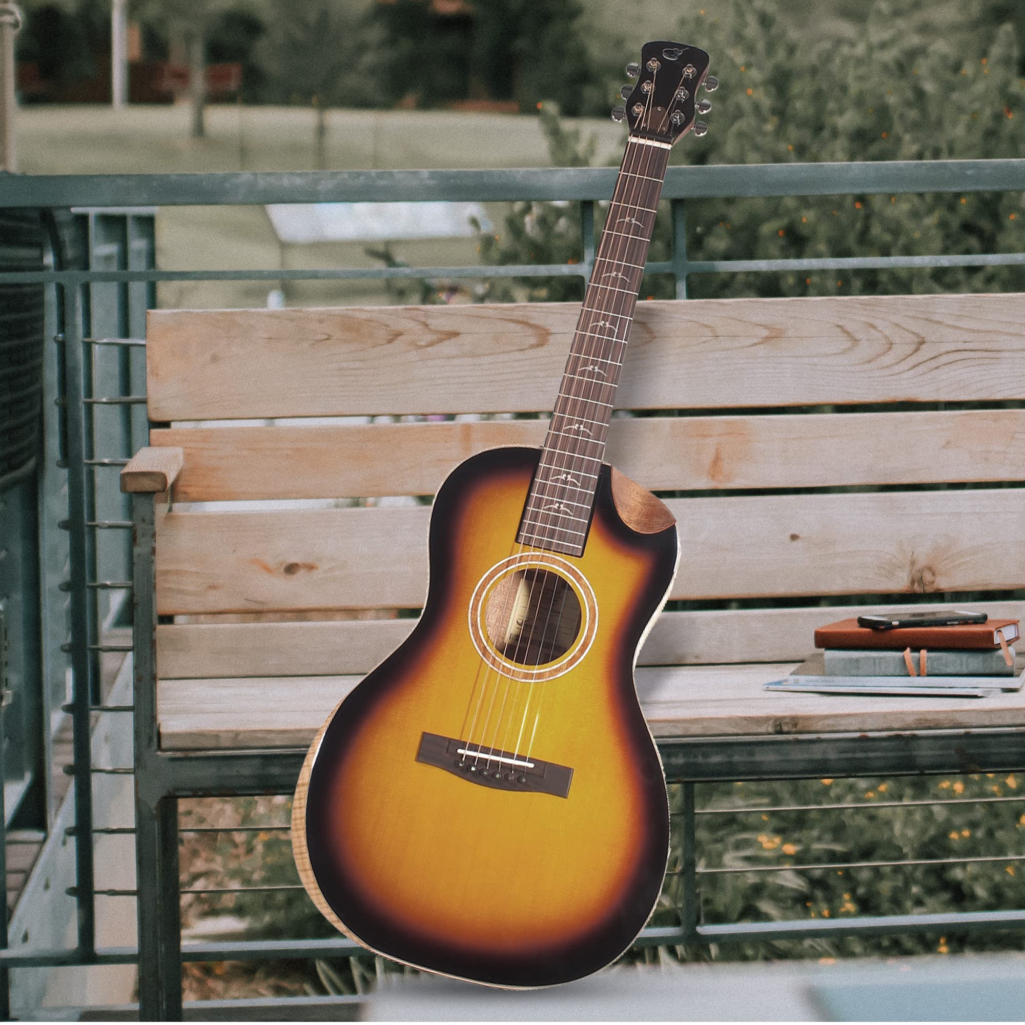 Journey Instruments Solid Sitka Travel Guitar - FP412-13BC Traveling Acoustic-Electric Collapsible Guitar - Portable Backpack Ca