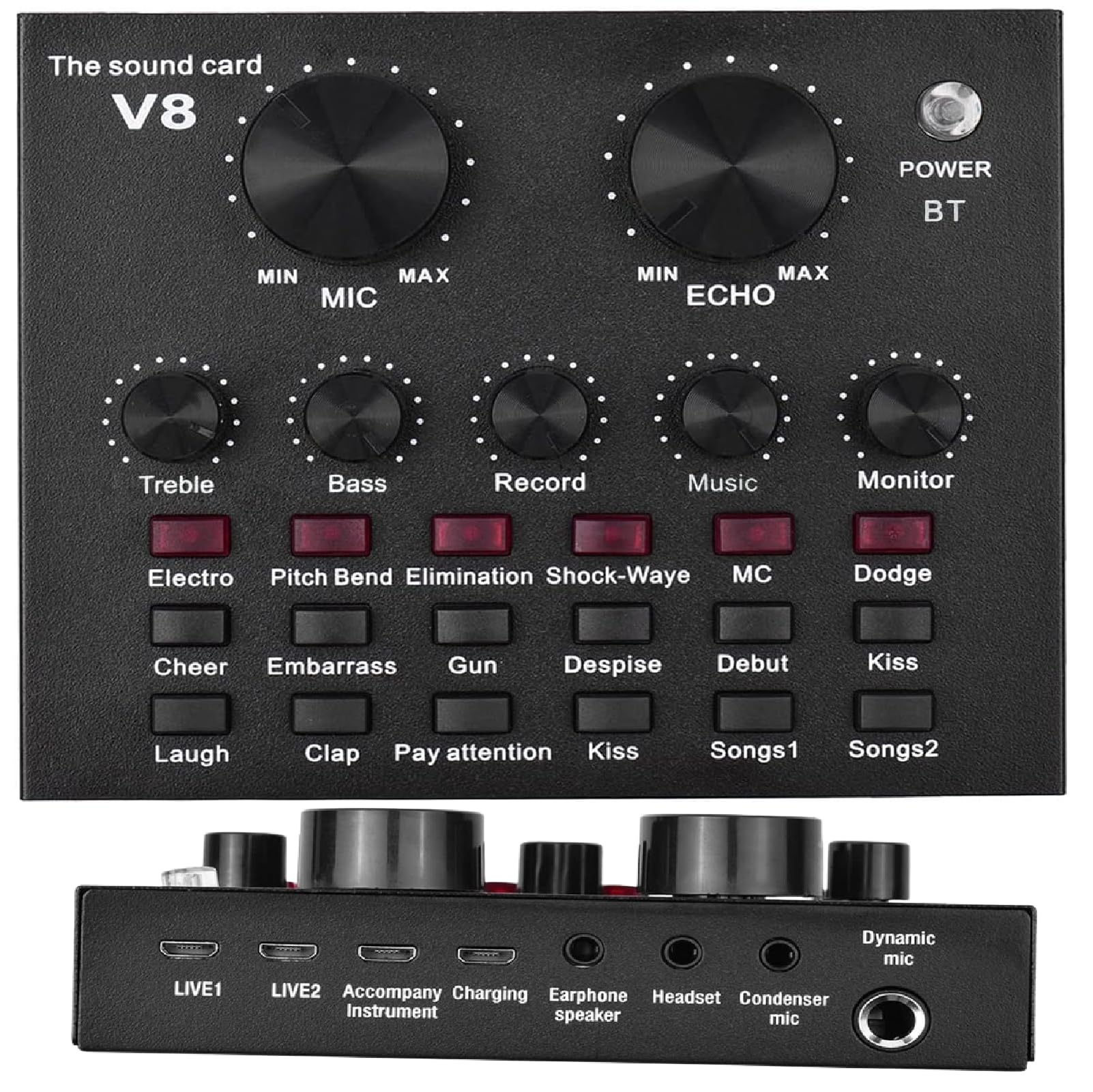 Powerpak V8 Portable Audio Mixer Interface, Bluetooth Sound Card For Live Streaming, Recording, Podcast,Voice Change/Karaoke/Gam