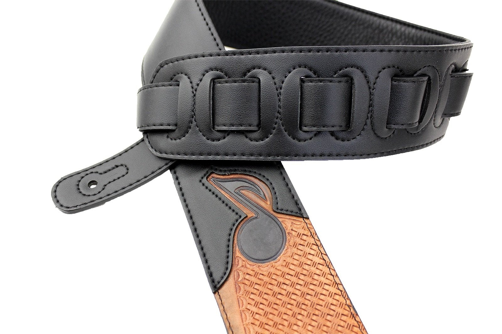 Walker & Williams CVG-83 Padded Guitar Strap Hand Tooled Leather Musical Notes For Acoustic, Electric, And Bass Guitars