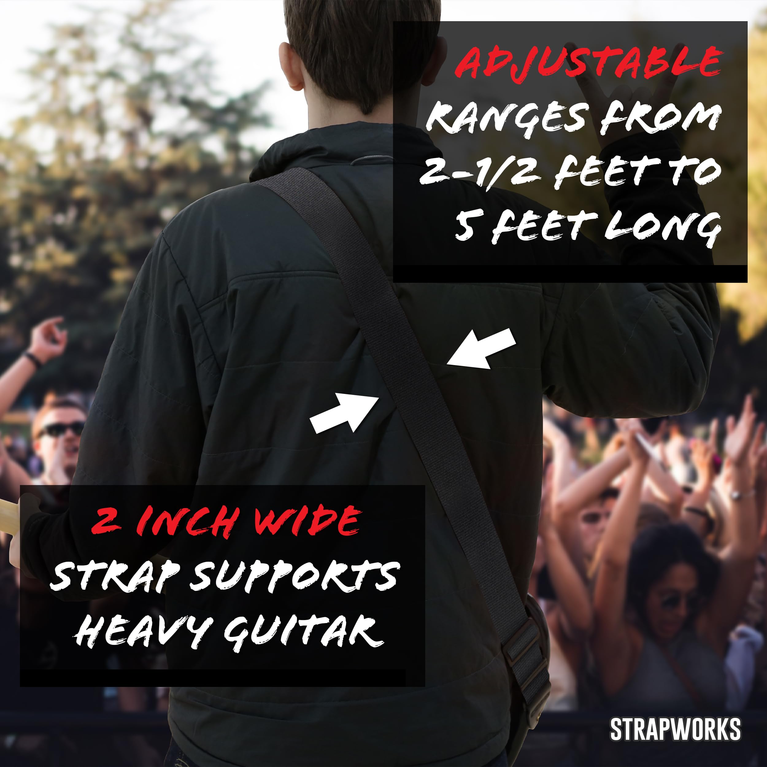 Killer Guitar Strap - Stylish Straps for Electric and Acoustic Guitars With Leather Tabs, 2 Inches x 5 Feet, Black