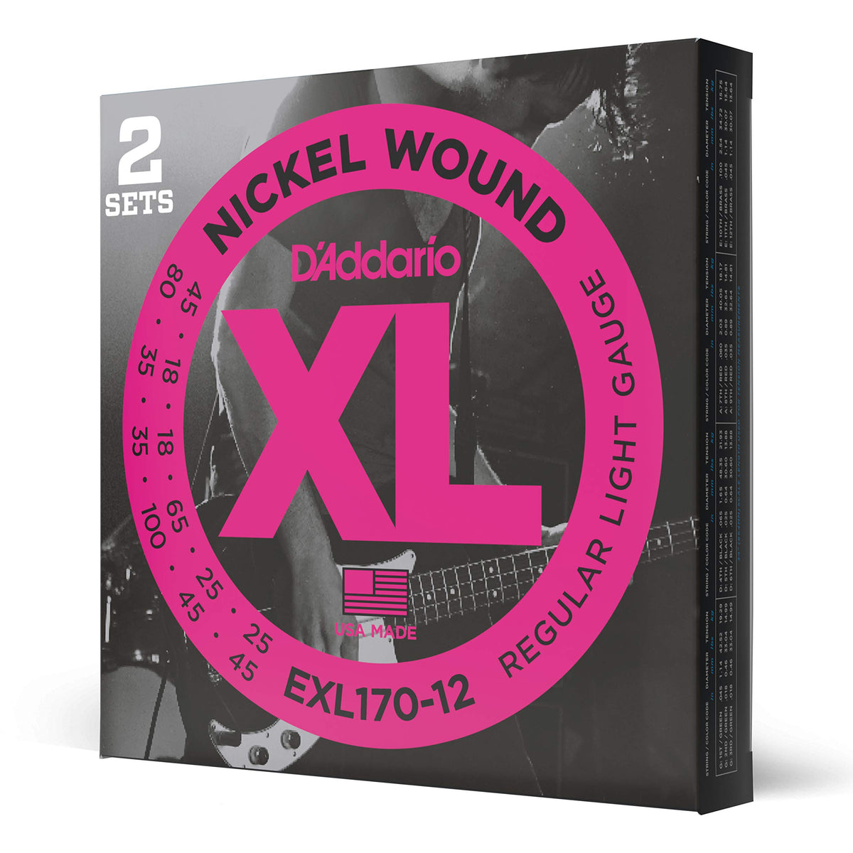 Daddario Bass Guitar Strings - Xl Nickel Bass Strings - Exl170-12 - Perfect Intonation, Consistent Feel, Durability - For 12 Str
