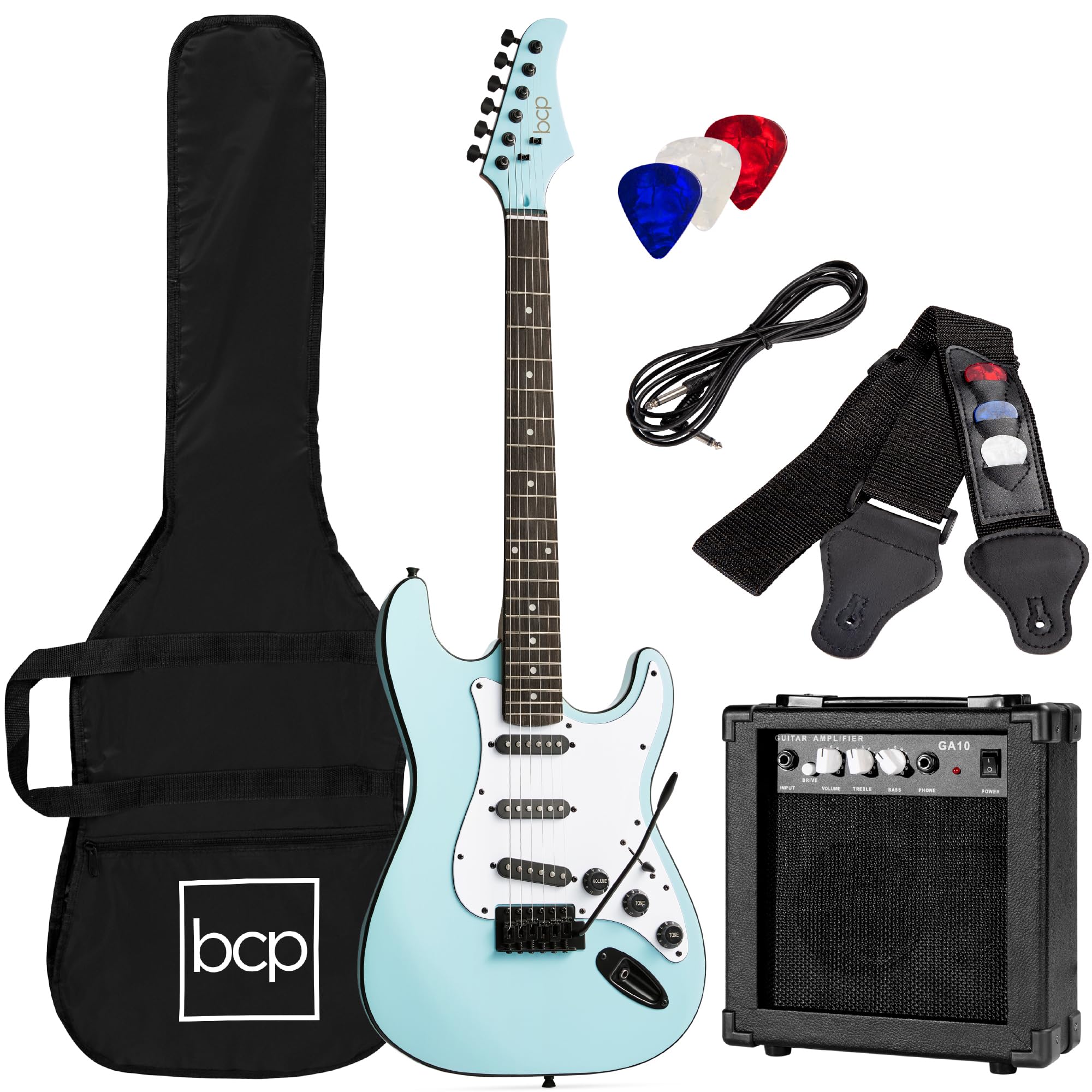 Best Choice Products 39In Full Size Beginner Electric Guitar Starter Kit W/Case, Strap, 11W Amp, Strings, Pick, Tremolo Bar - Po