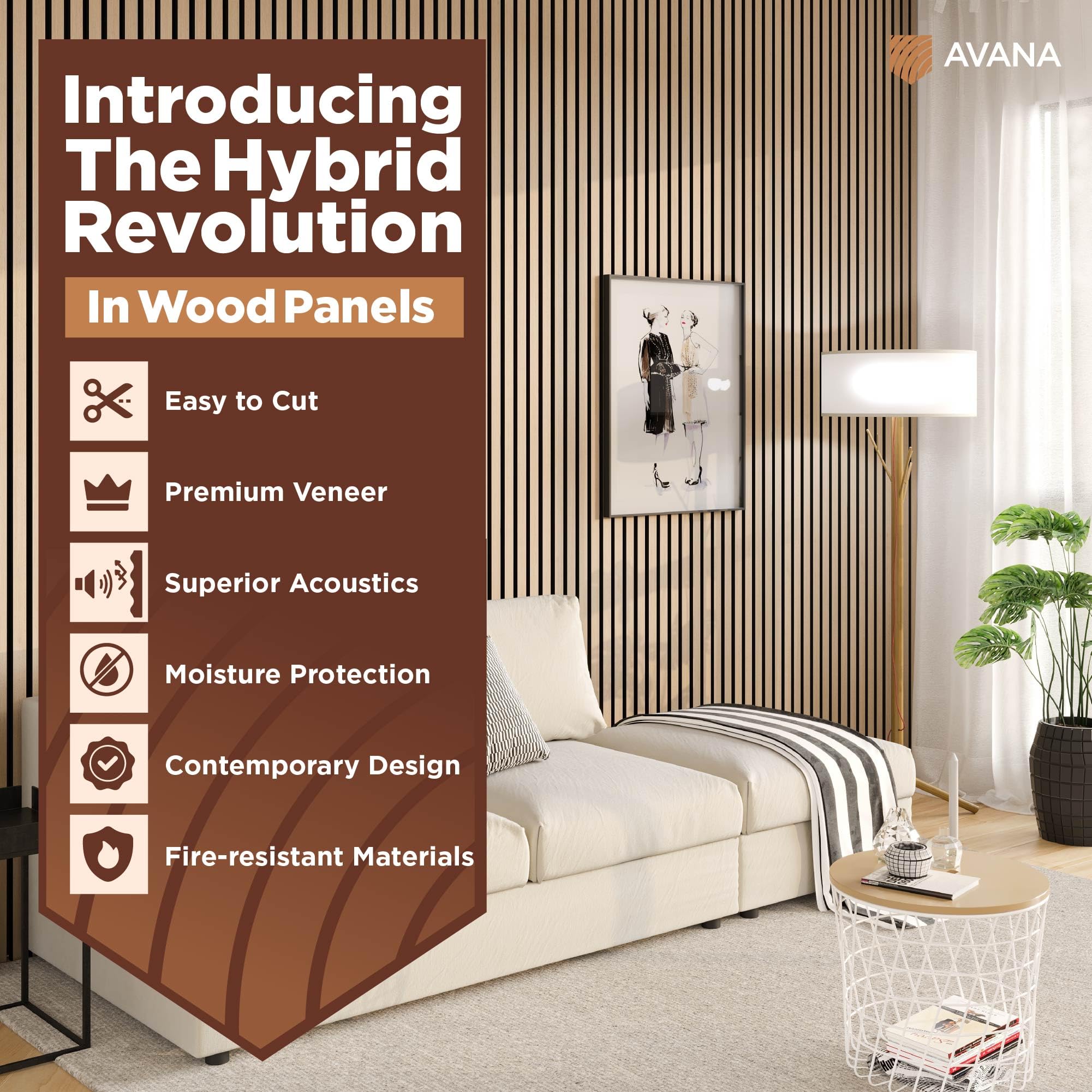 Avana Modern Acoustic Wood Wall Panels - 94.4 X 12.6 Inch White Oak Acoustic Panels 1 PC - Wall Panels For Interior Wall Decor f