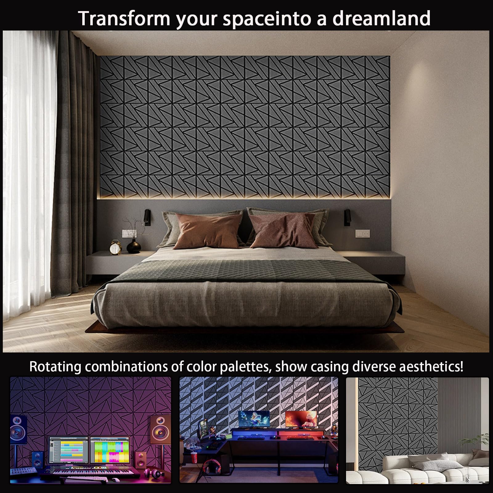 12 Pack Self-Adhesive Soundproof Wall Panels, 12 x 12 x 0.47 In Sound Proof Foam Panels for Walls, 1.2lb/ft High Density, Thicke