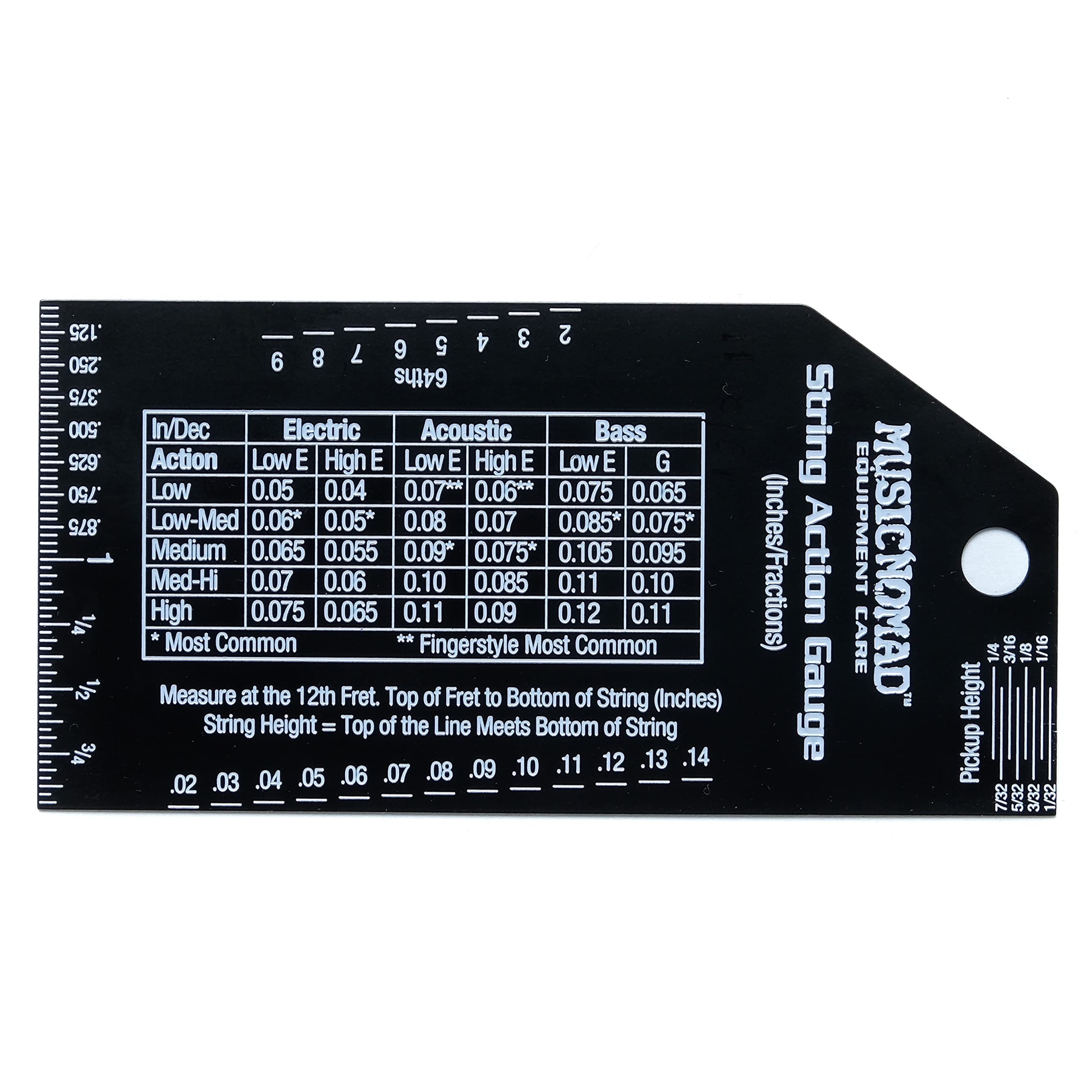 Musicnomad Precision String Action Gauge Ruler For String Height- Metric, Sae, 64Ths (Mn602)