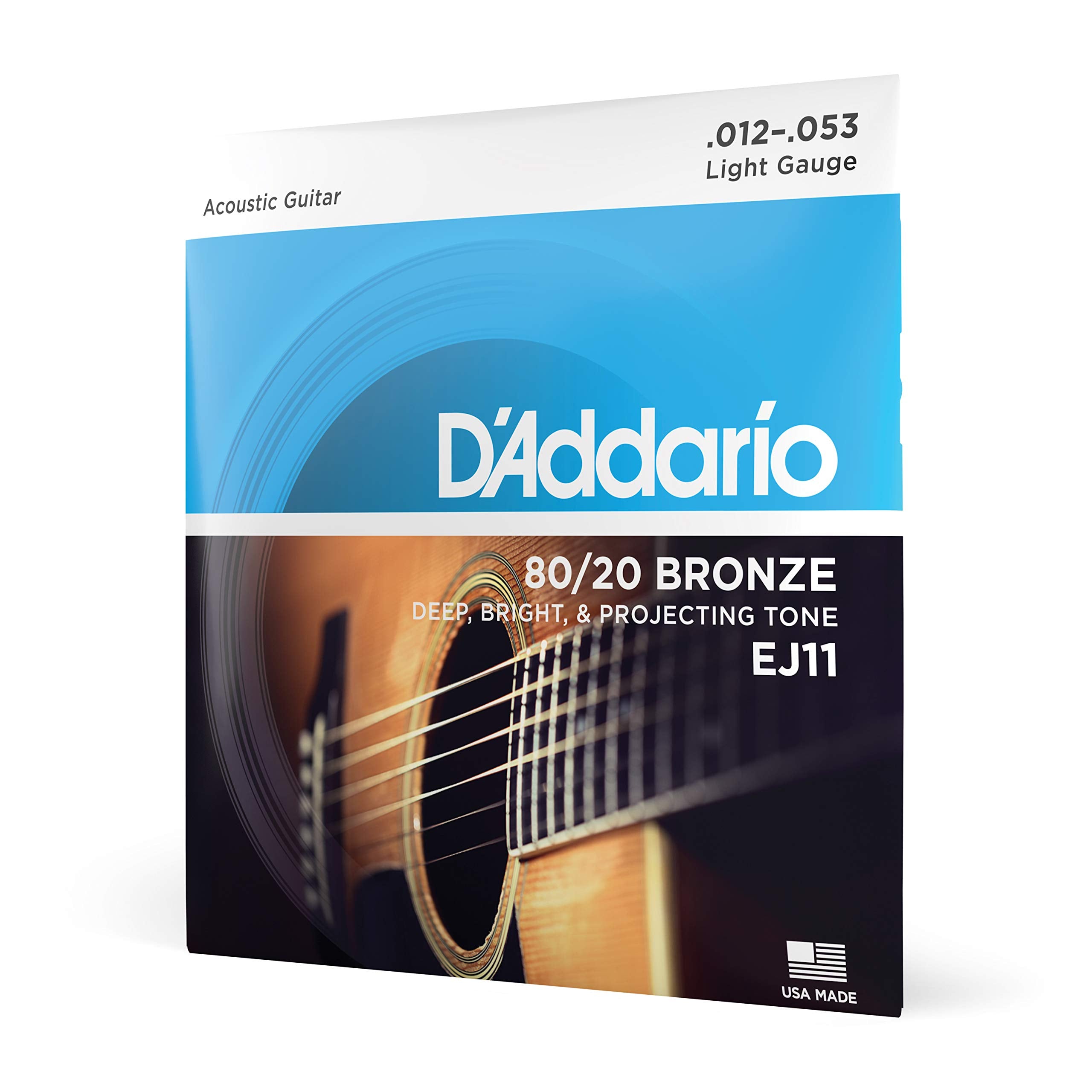 D'Addario Guitar Strings - Acoustic Guitar Strings - 80/20 Bronze - For 6 String Guitar - Deep, Bright, Projecting Tone - Ej11 -