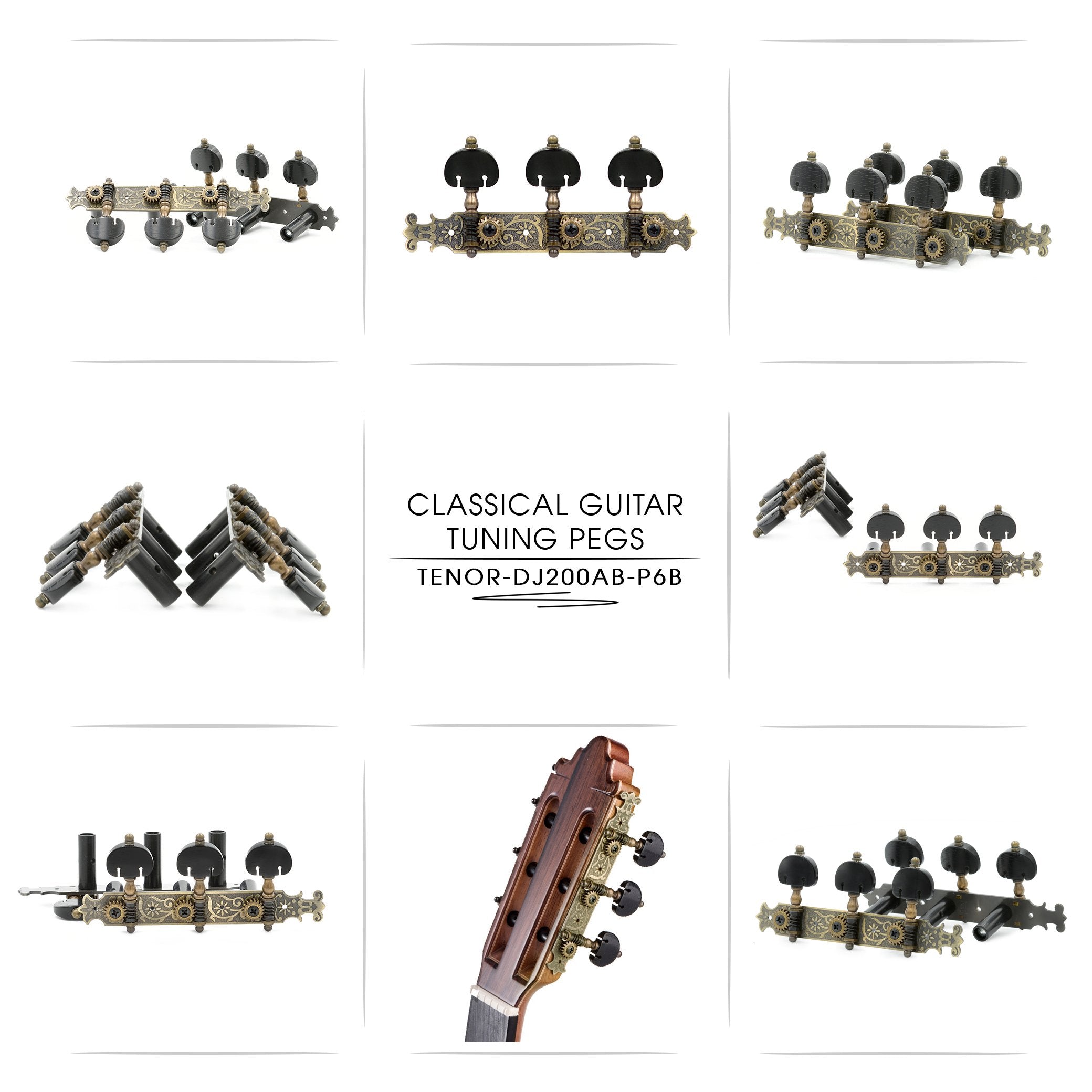 DJ200AB-P6B TENOR Classical Guitar Tuners Professional Tuning Key Pegs/Machine Heads for Classical or Flamenco Guitar in Antique