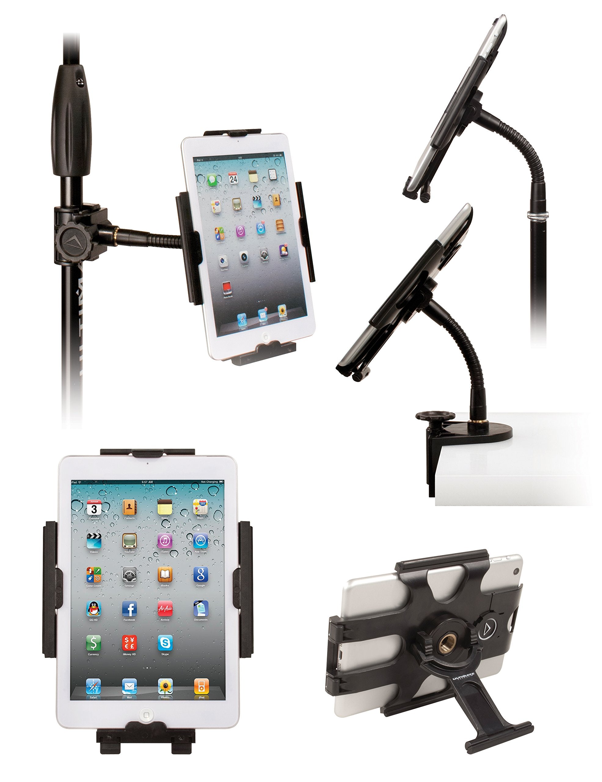 5-in-1 Professional iPad mini Stand w/Included Mic Stand Pole Clamp, Table Clamp, & Gooseneck Extension