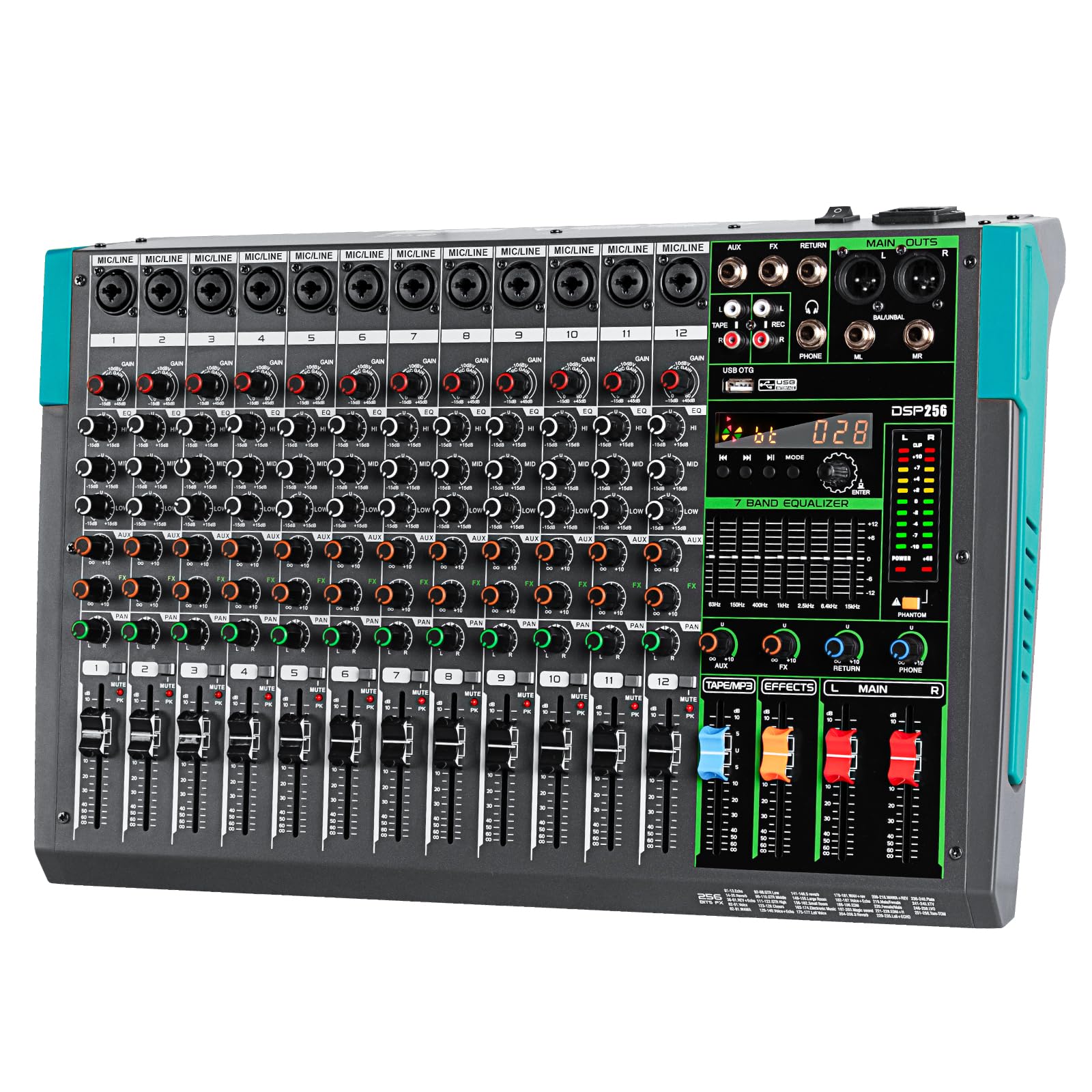 Depusheng PA12 Professional Audio Mixer Sound Board Console Desk System Interface 12 Channel Digital USB Bluetooth MP3 Computer 