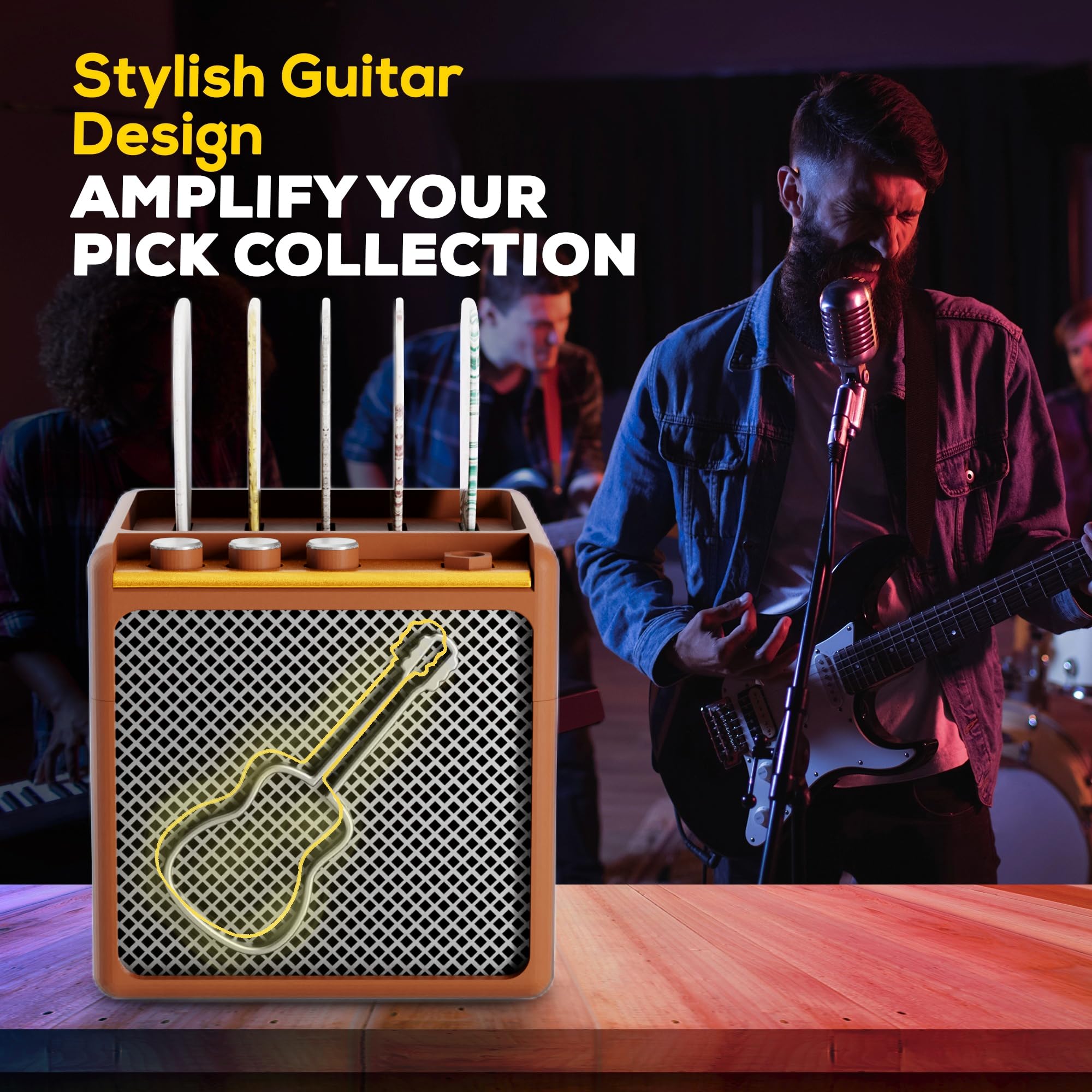 HOTCAN Guitar Pick Display Holder - Stylish Organizer for Music Enthusiasts and Musicians (Brown)