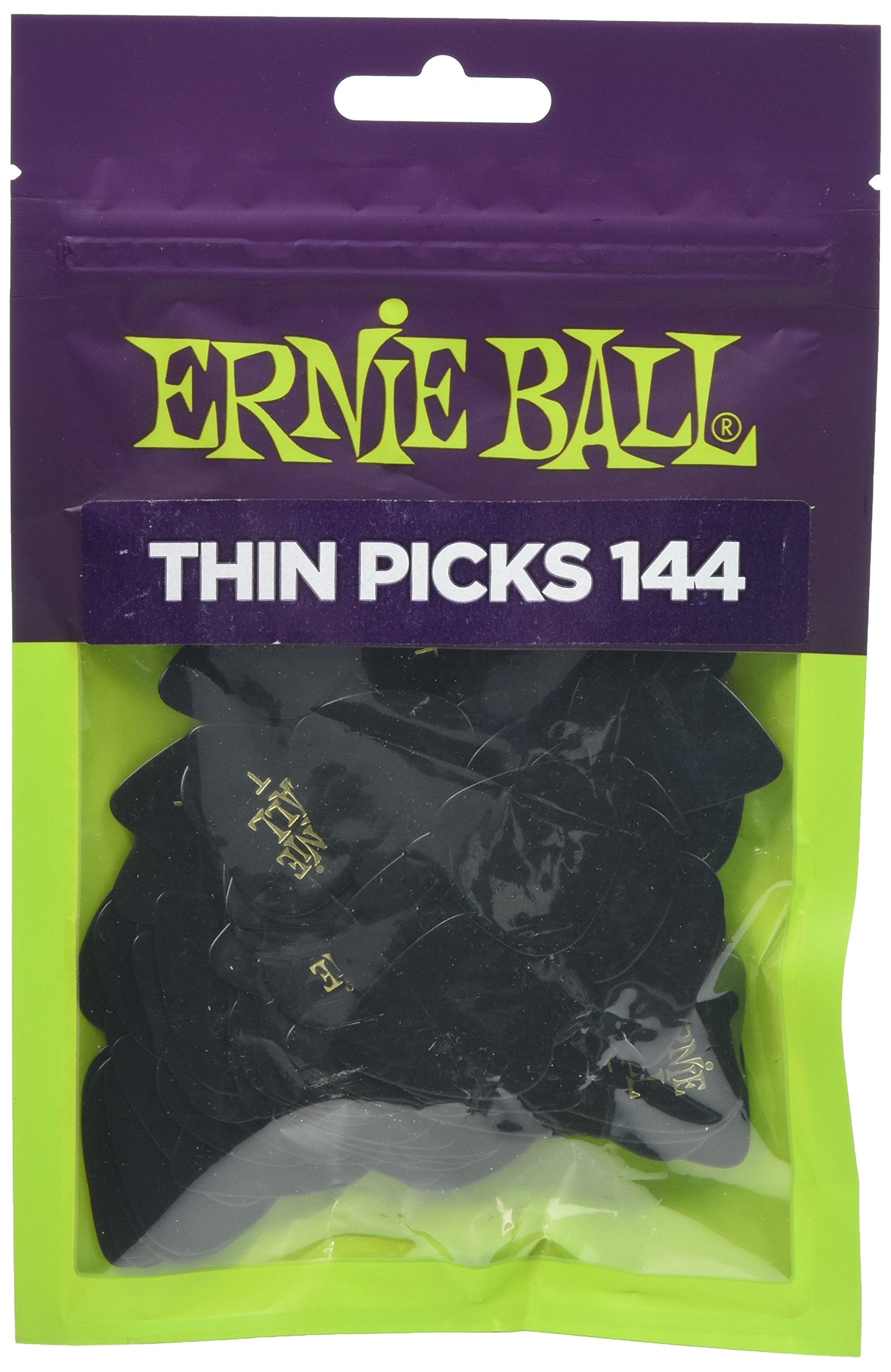 Ernie Ball Guitar Picks, Thin, Black, 144-Pack (P09104)