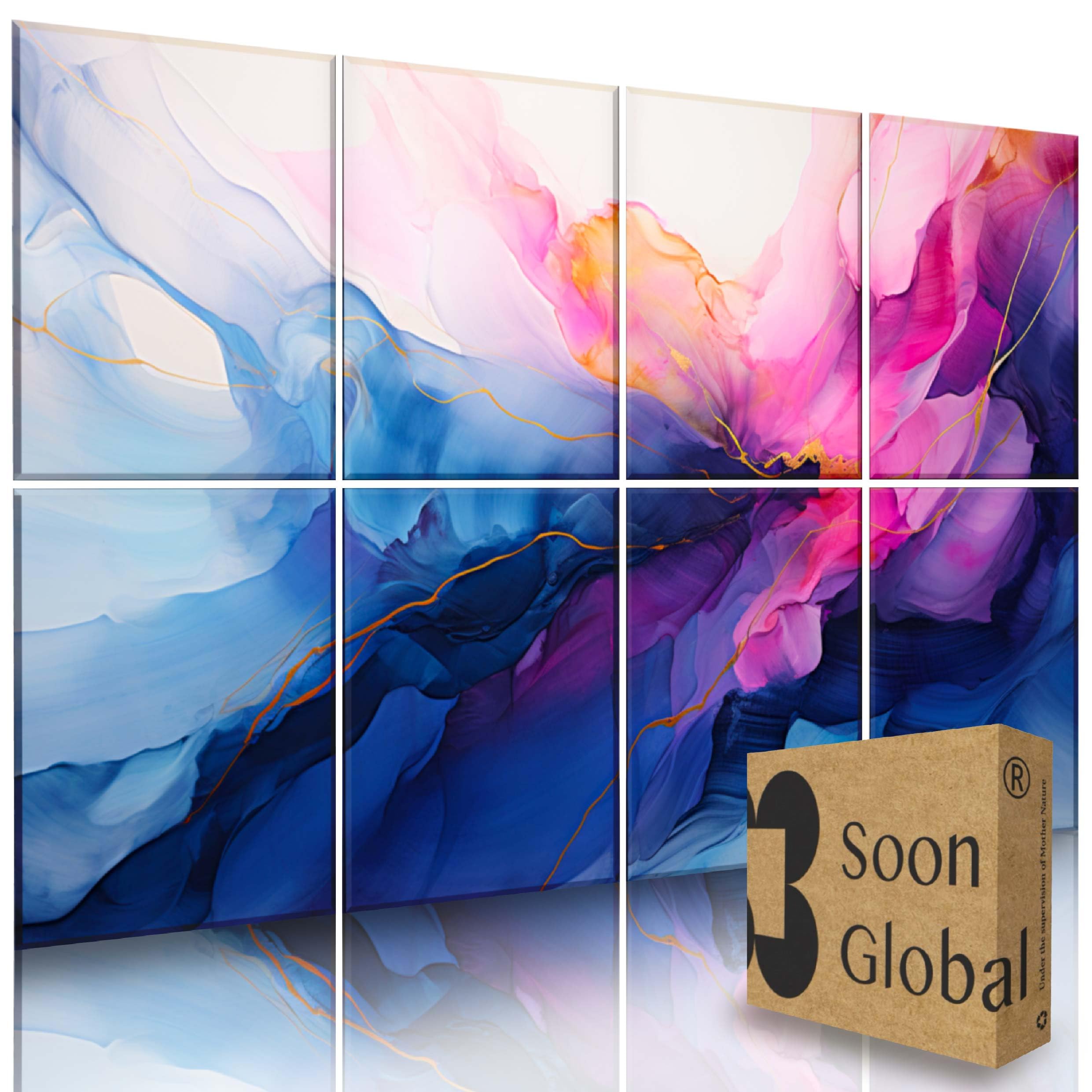 Soon Global 8-Pack Acoustic Panels, Soundproof Wall Panels, 48 X 32 Inches Sound Absorbing Panels, Decorative Acoustical Wall Pa