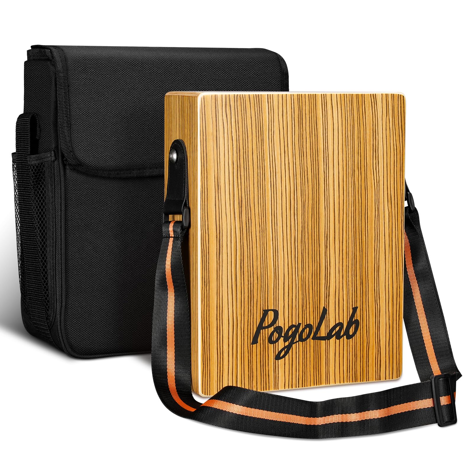 POGOLAB Travel Cajon Drum, Portable Adjustable Tone Thick Wooden Cajon with Adjustable Strap & Storage Bag, Musical Hand Drum wi