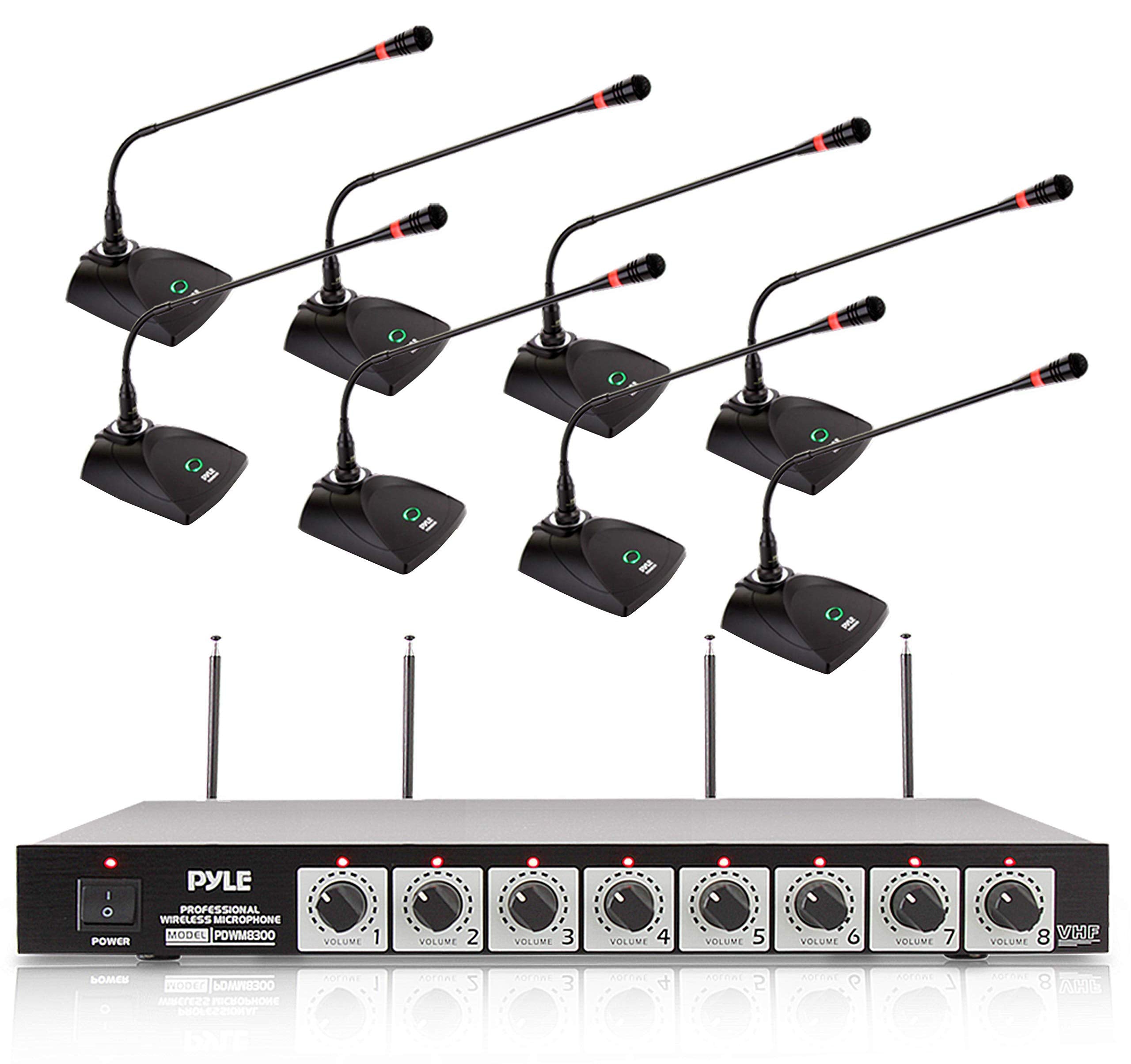 Pyle 8 Channel Wireless Microphone System - Portable Vhf Cordless Audio Mic Set With 1/4'' And Xlr Output, Dual Antenna, - Inclu