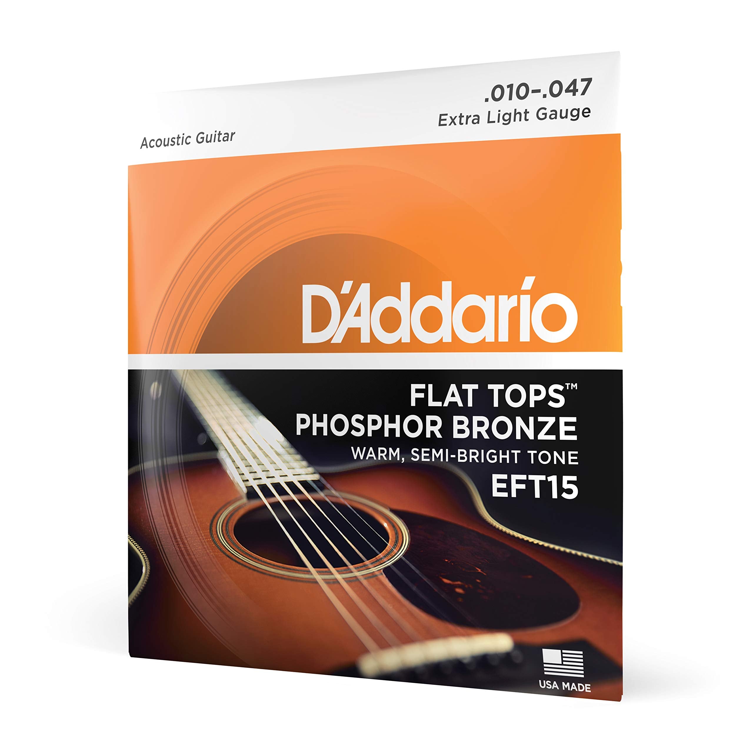 D'Addario Guitar Strings - Acoustic Guitar Strings - Flat Tops Phosphor Bronze - For 6 String Guitar - Warm, Semi-Bright Tone -