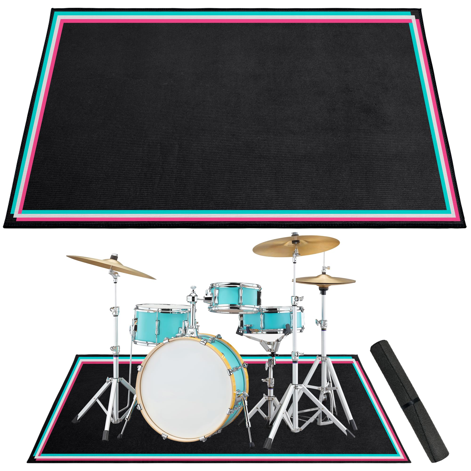 4 x 6 Ft Colorful Drum Rug, Non-Slip Mat for Indoor Outdoor, Soundproof Floor Mat for Electrical Drums, Accessories Gift for Dru