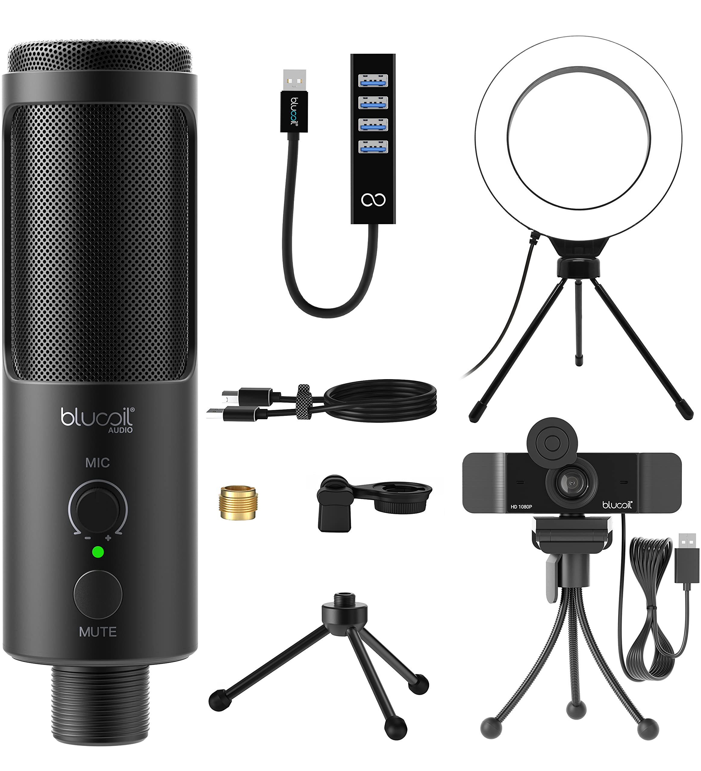 Blucoil Usb Cardioid Condenser Microphone With Built-In Headphone Jack, Volume Control, Mute Button For Windows, Mac, Linux, And