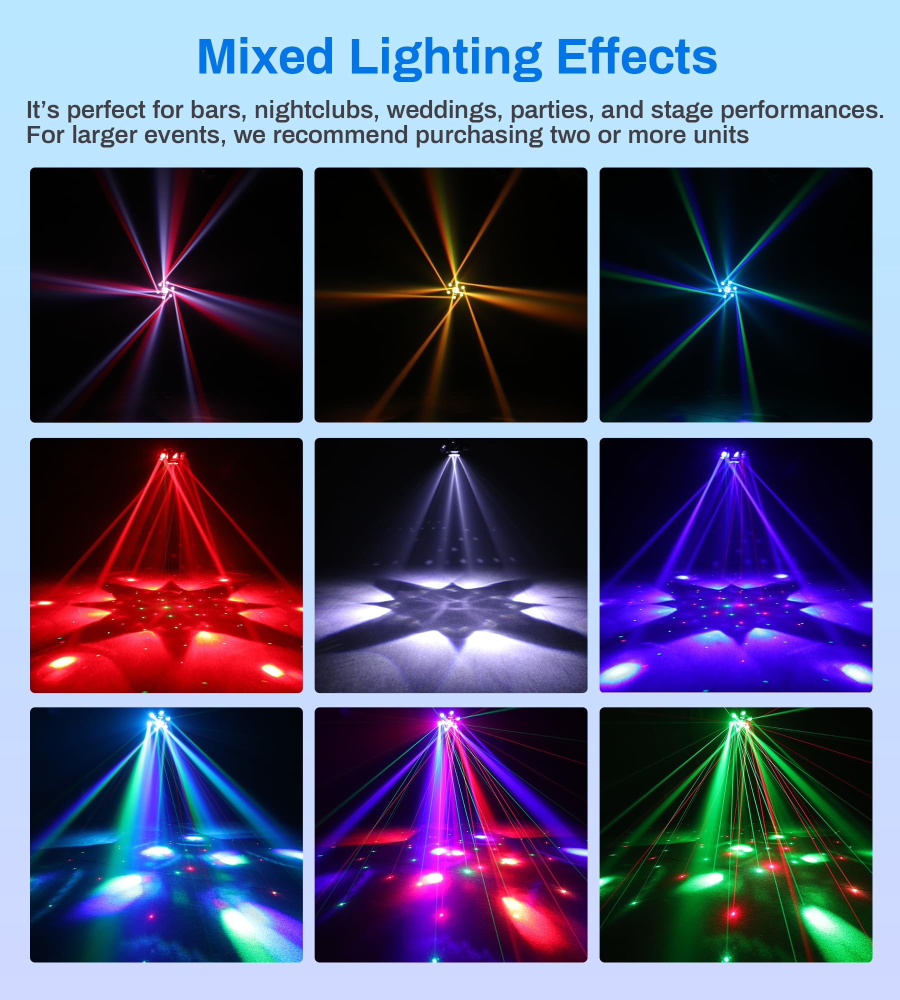 Moving Head DJ Lights, 150W RGBW 4-in-1 LED 6 Arms Disco Stage Light with Mixed Lighting Effects, DMX-512 & Sound Activated & Re