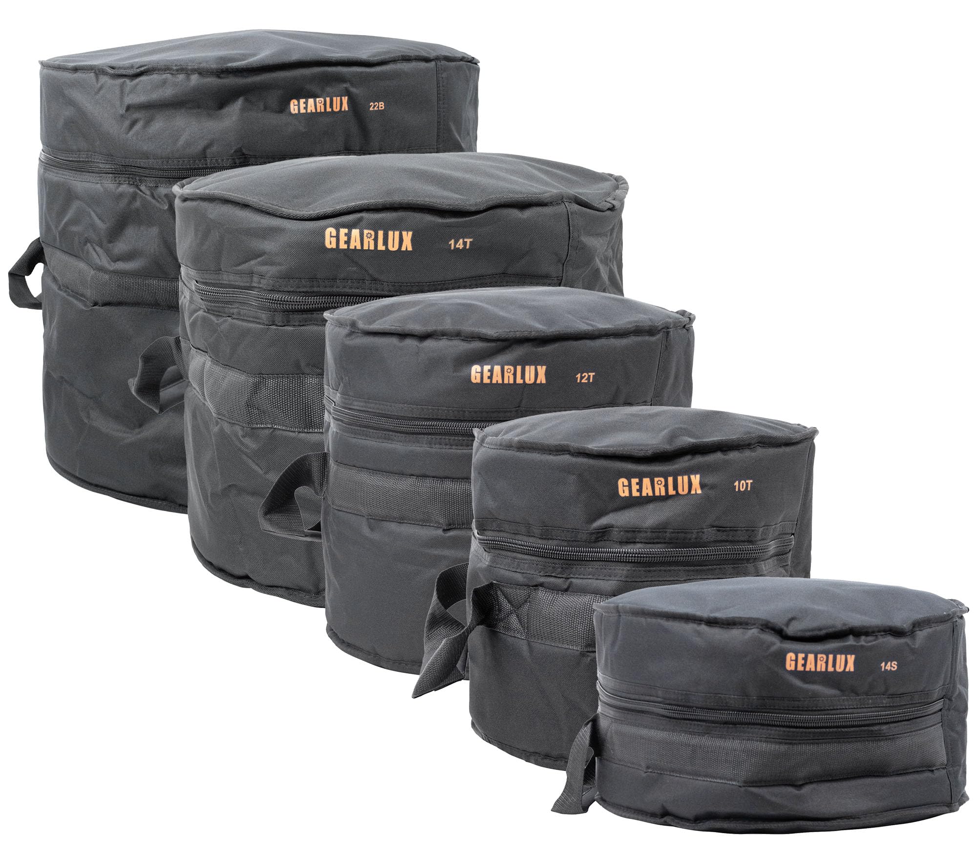 Gearlux 5-Piece Drum Bag Set for 10 Tom, 12 Tom, 14 Tom, 14 Snare, and 22 Bass